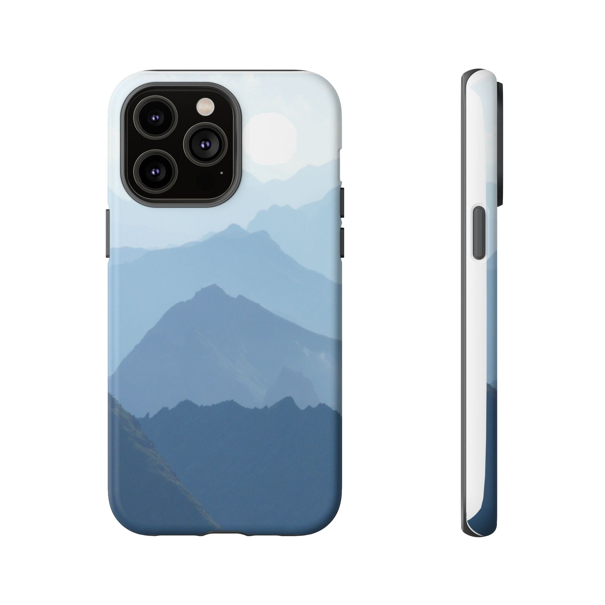 Mountain Sunrise Tough Phone Case — Blue Layered Peaks Protective Cover