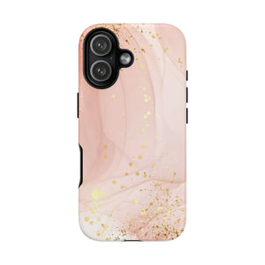 Rose Gold Marble Tough Case – Pink Marble Phone Case with Gold Glitter Accents