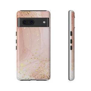 Rose Gold Marble Tough Case – Pink Marble Phone Case with Gold Glitter Accents