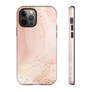 Rose Gold Marble Tough Case – Pink Marble Phone Case with Gold Glitter Accents