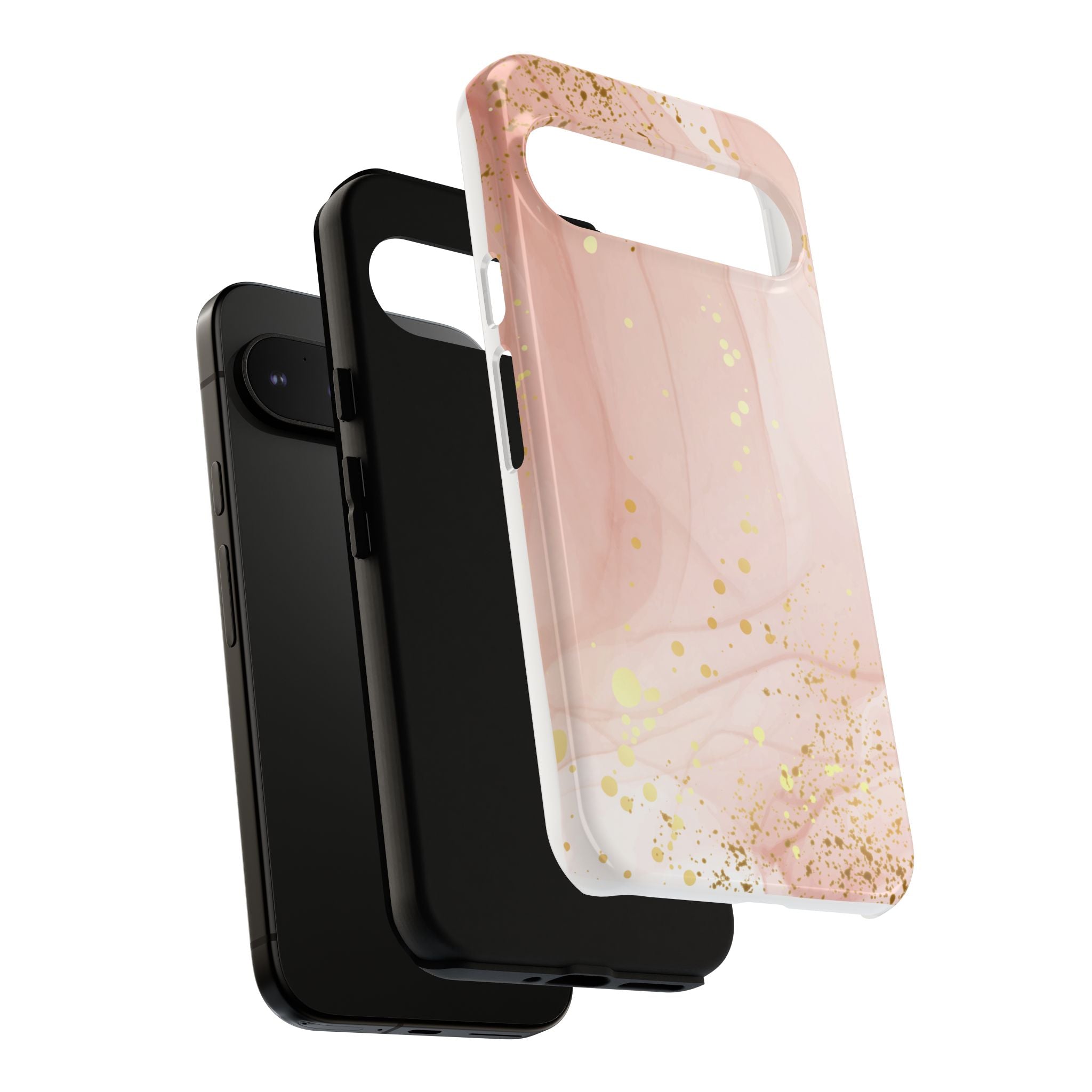 Rose Gold Marble Tough Case – Pink Marble Phone Case with Gold Glitter Accents