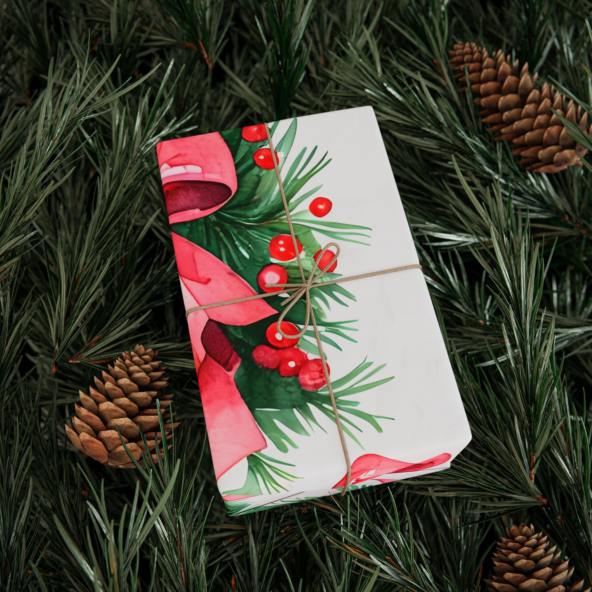 Pink Wreath Holiday Wrapping Paper Roll