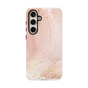 Rose Gold Marble Tough Case – Pink Marble Phone Case with Gold Glitter Accents