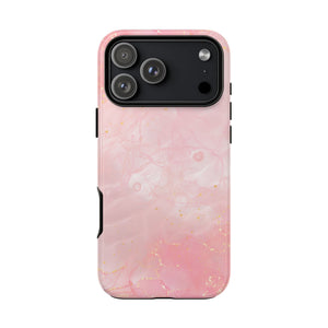 Pink Marble Tough Phone Case — Protective iPhone Cover with Gold Vein Design