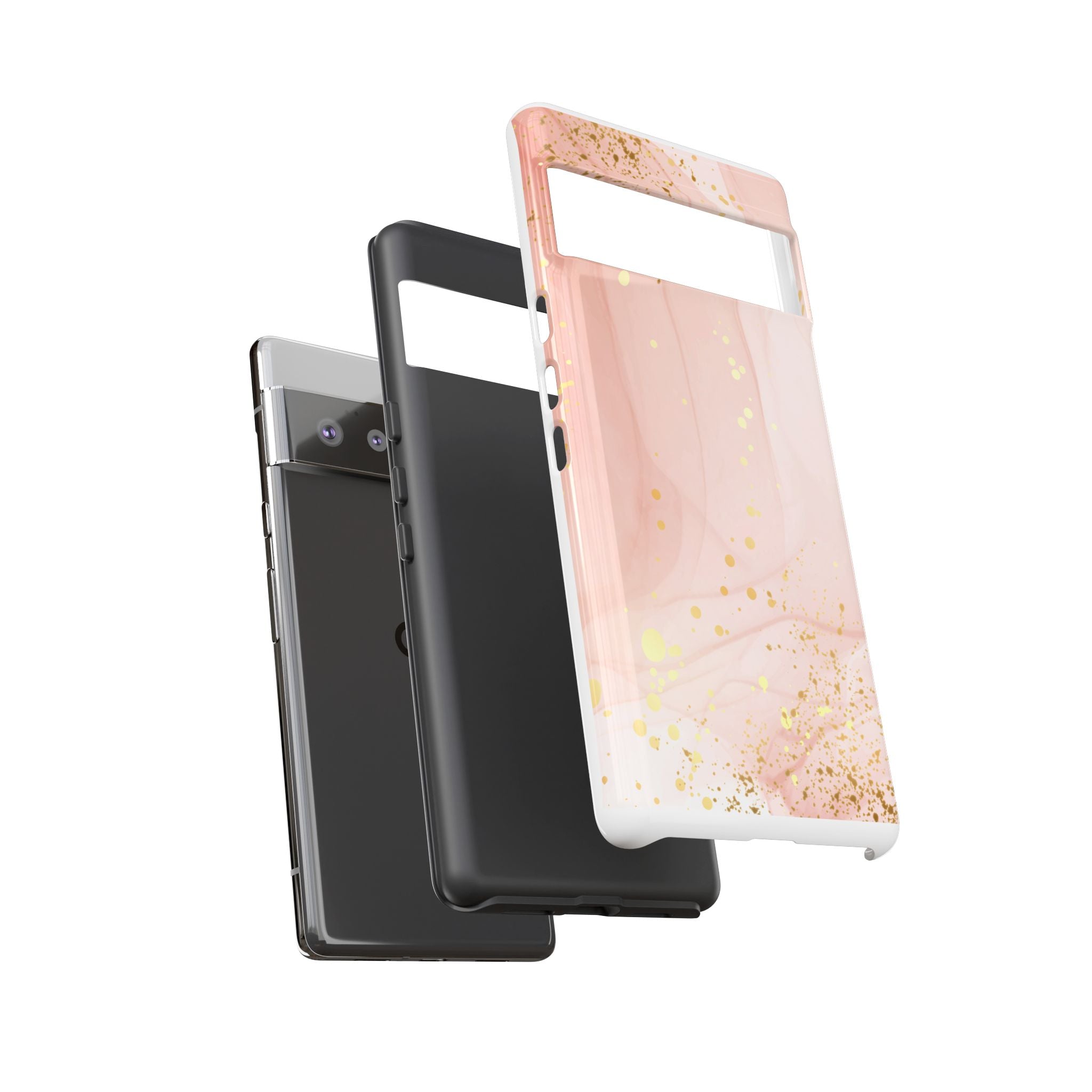 Rose Gold Marble Tough Case – Pink Marble Phone Case with Gold Glitter Accents