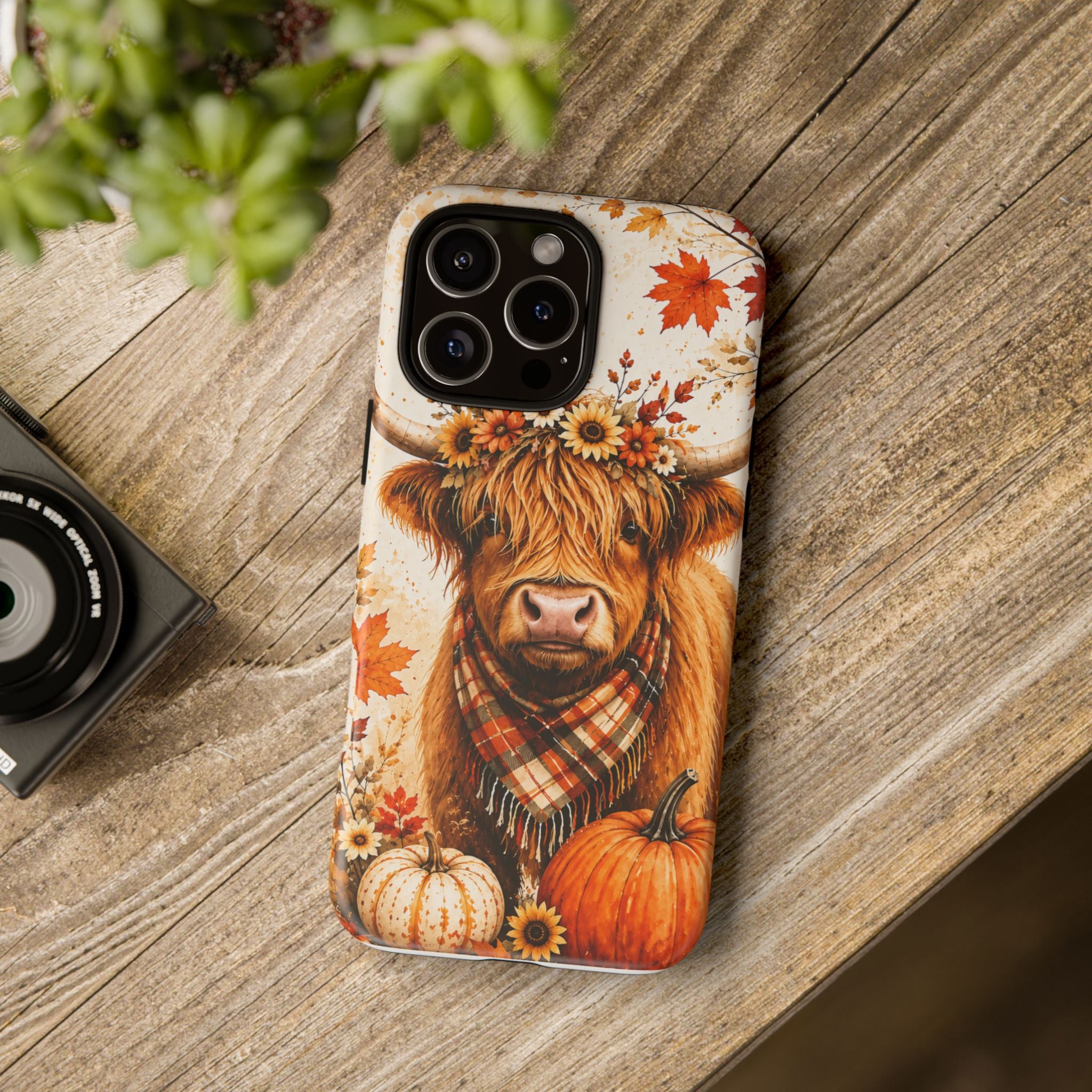 Autumn Highland Cow Phone Case — Fall Pumpkin & Sunflower Tough Case