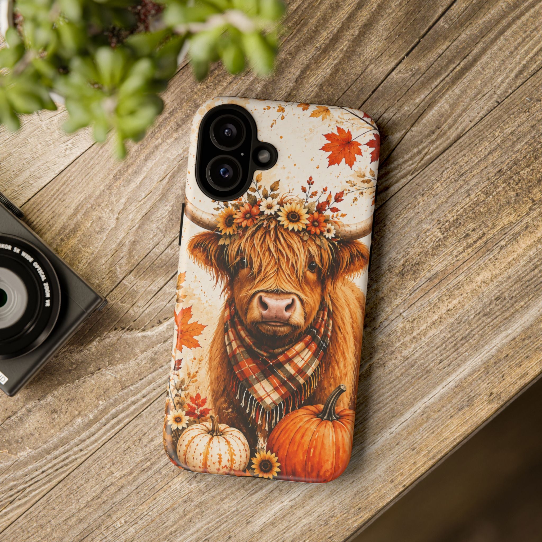 Autumn Highland Cow Phone Case — Fall Pumpkin & Sunflower Tough Case