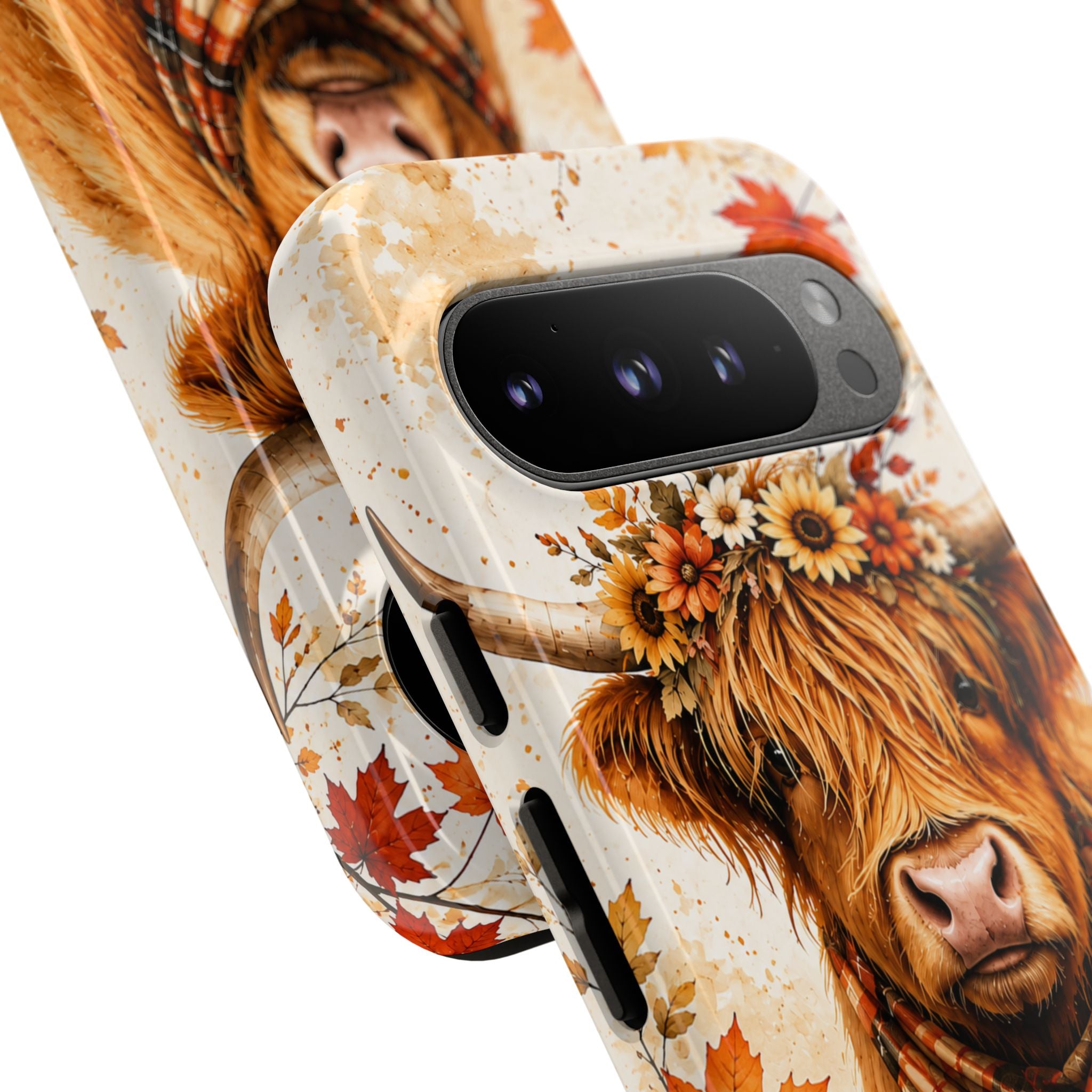 Autumn Highland Cow Phone Case — Fall Pumpkin & Sunflower Tough Case