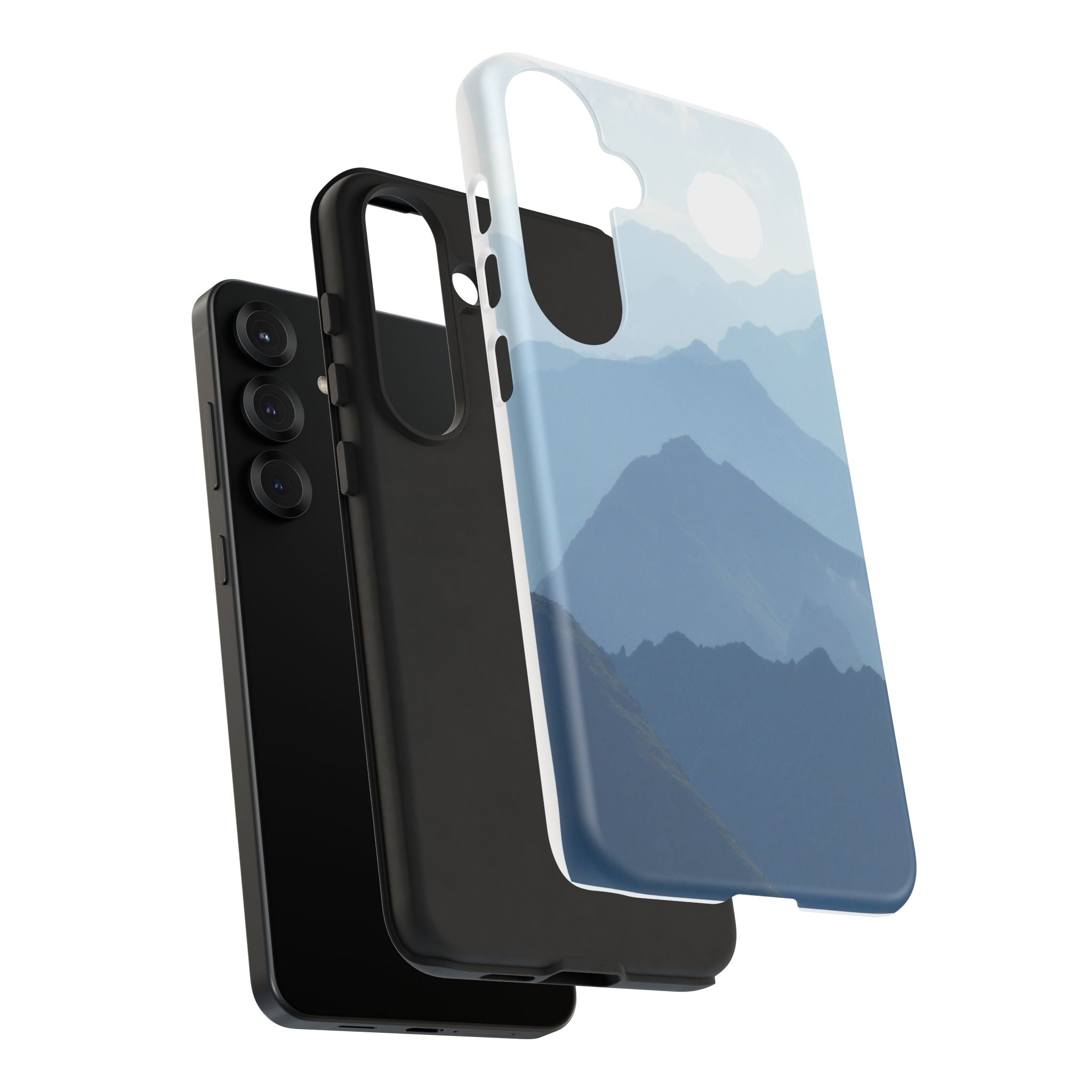 Mountain Sunrise Tough Phone Case — Blue Layered Peaks Protective Cover