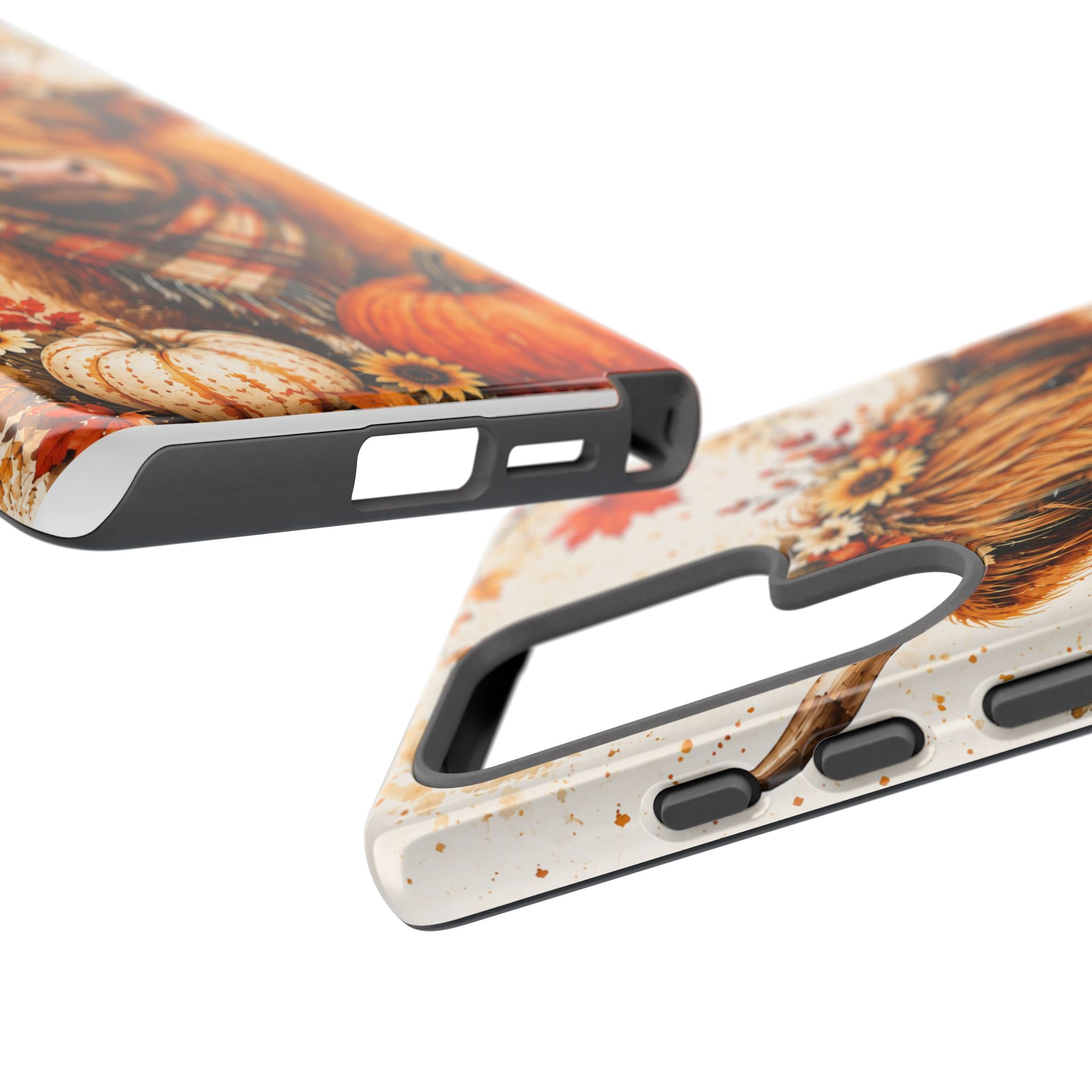 Autumn Highland Cow Phone Case — Fall Pumpkin & Sunflower Tough Case