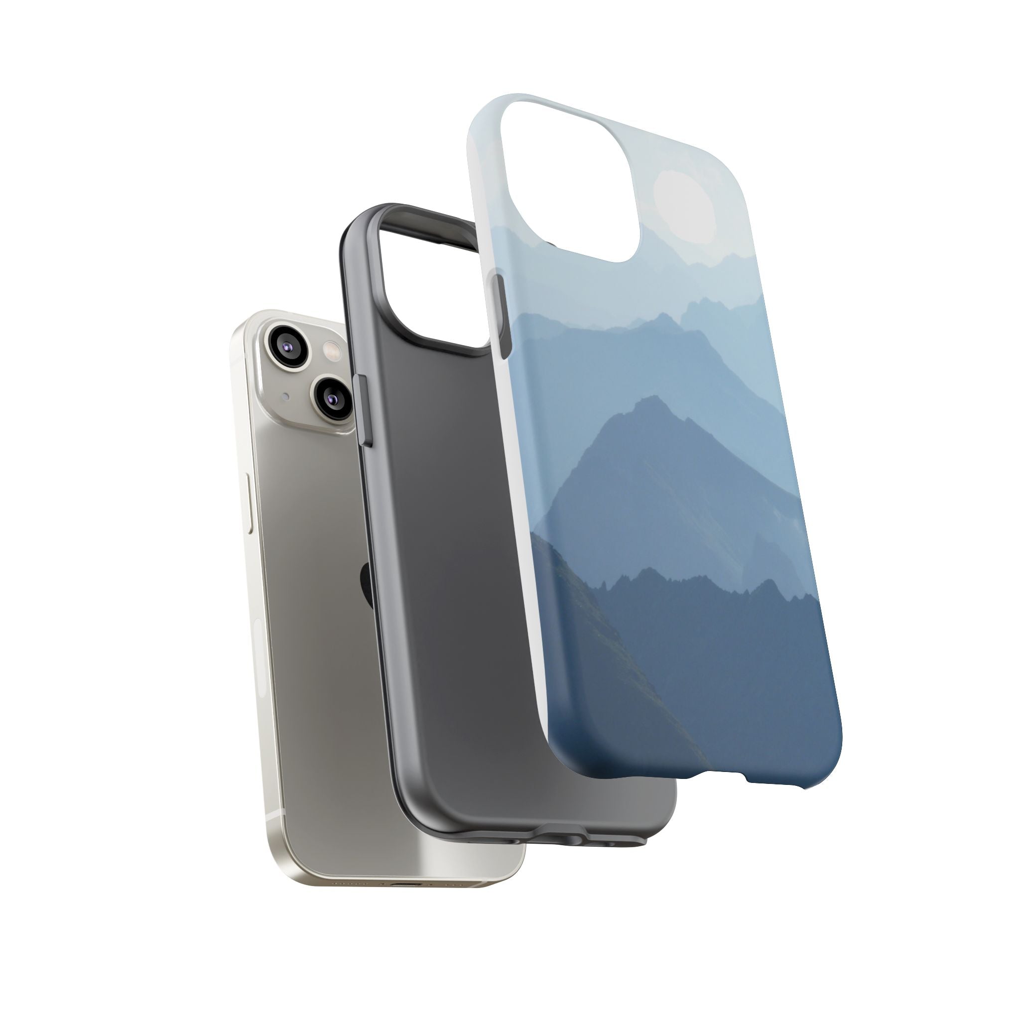 Mountain Sunrise Tough Phone Case — Blue Layered Peaks Protective Cover