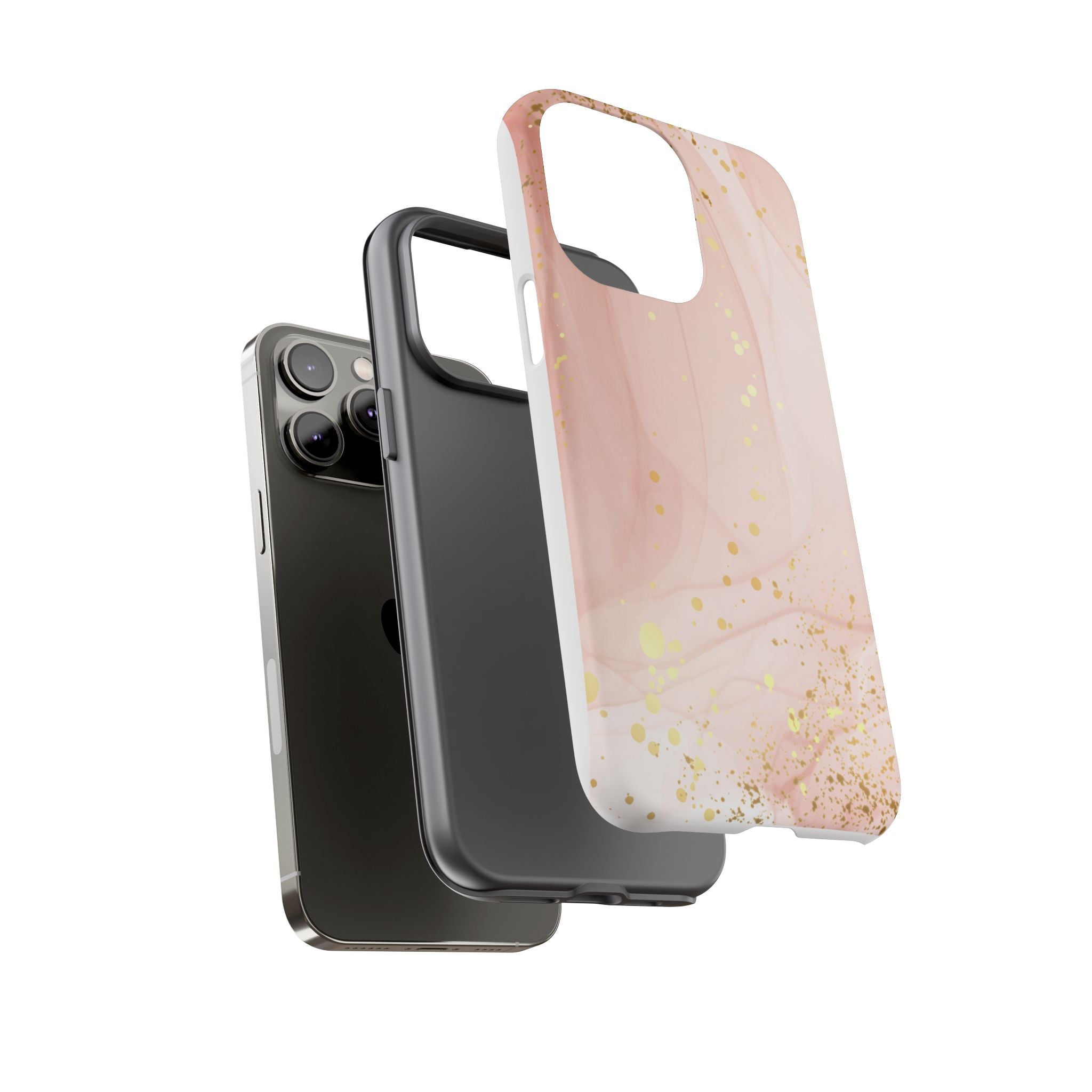 Rose Gold Marble Tough Case – Pink Marble Phone Case with Gold Glitter Accents