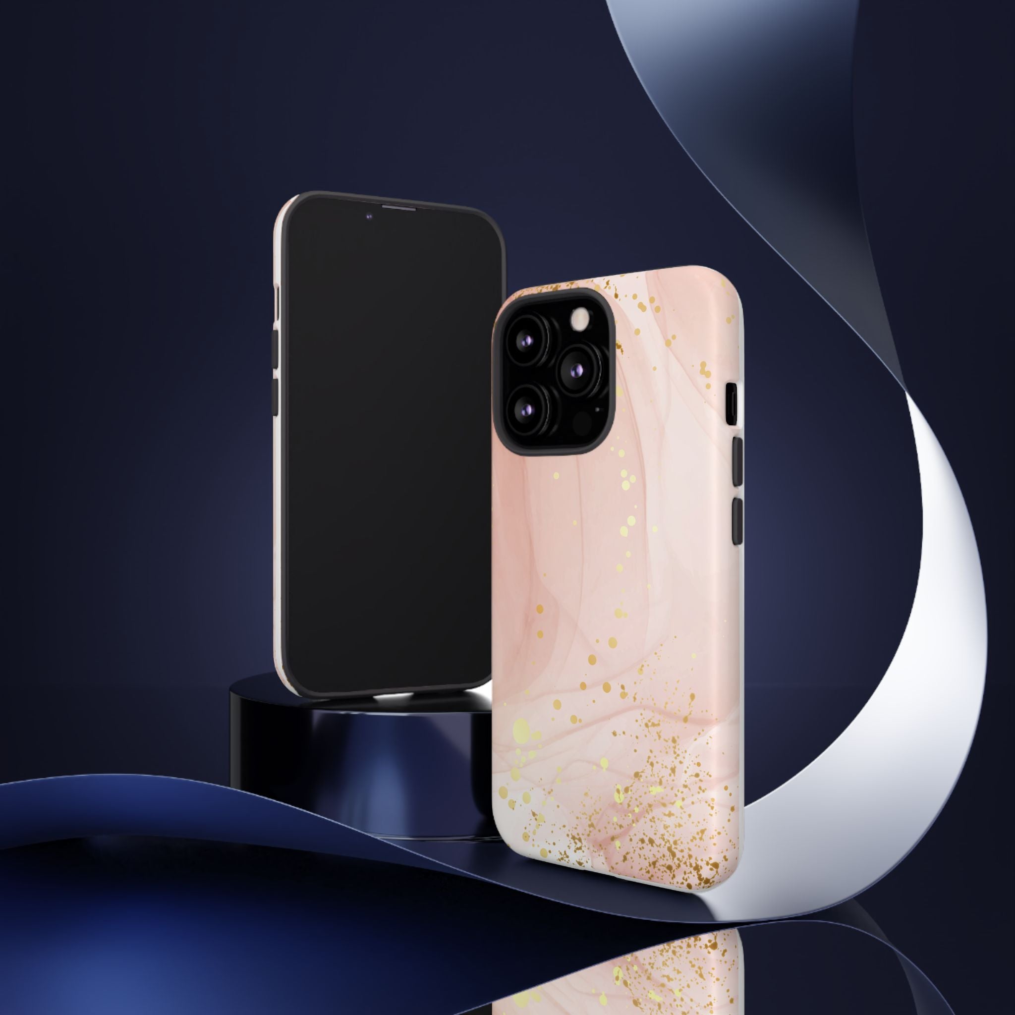Rose Gold Marble Tough Case – Pink Marble Phone Case with Gold Glitter Accents