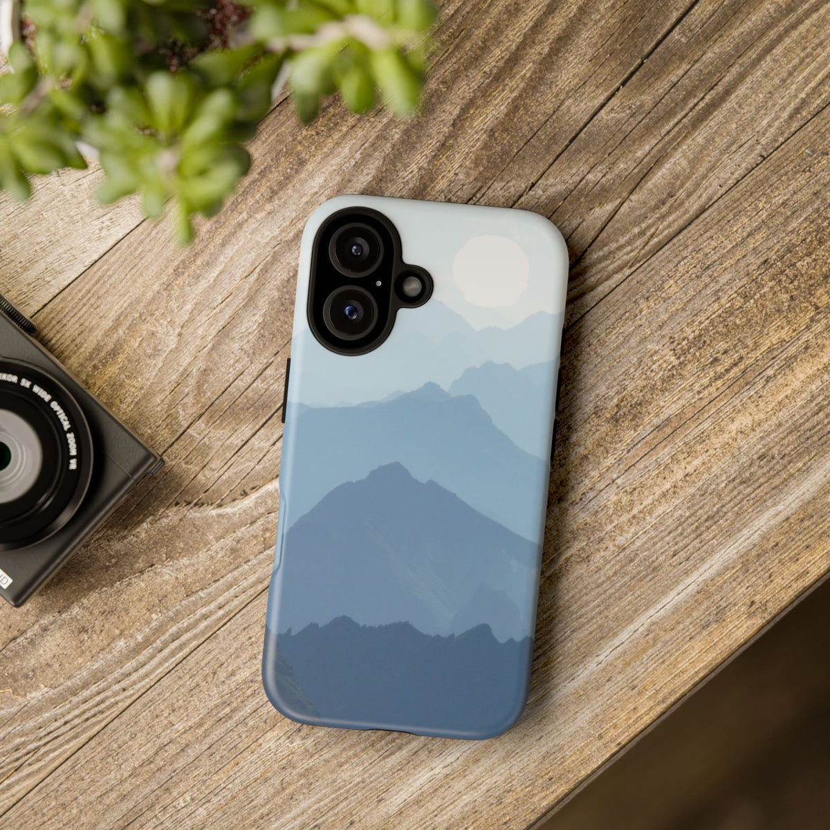 Mountain Sunrise Tough Phone Case — Blue Layered Peaks Protective Cover