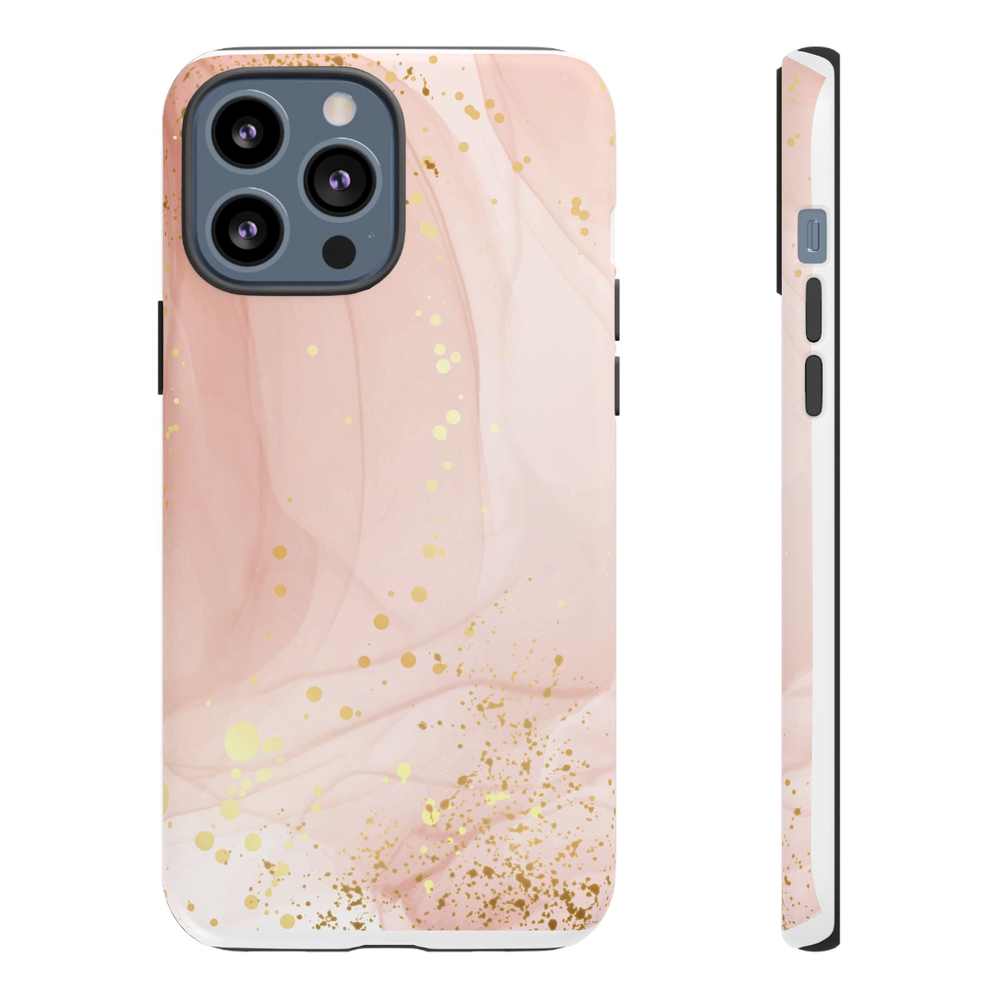 Rose Gold Marble Tough Case – Pink Marble Phone Case with Gold Glitter Accents