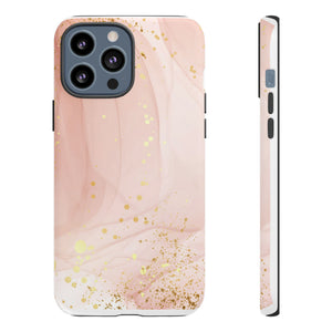 Rose Gold Marble Tough Case – Pink Marble Phone Case with Gold Glitter Accents