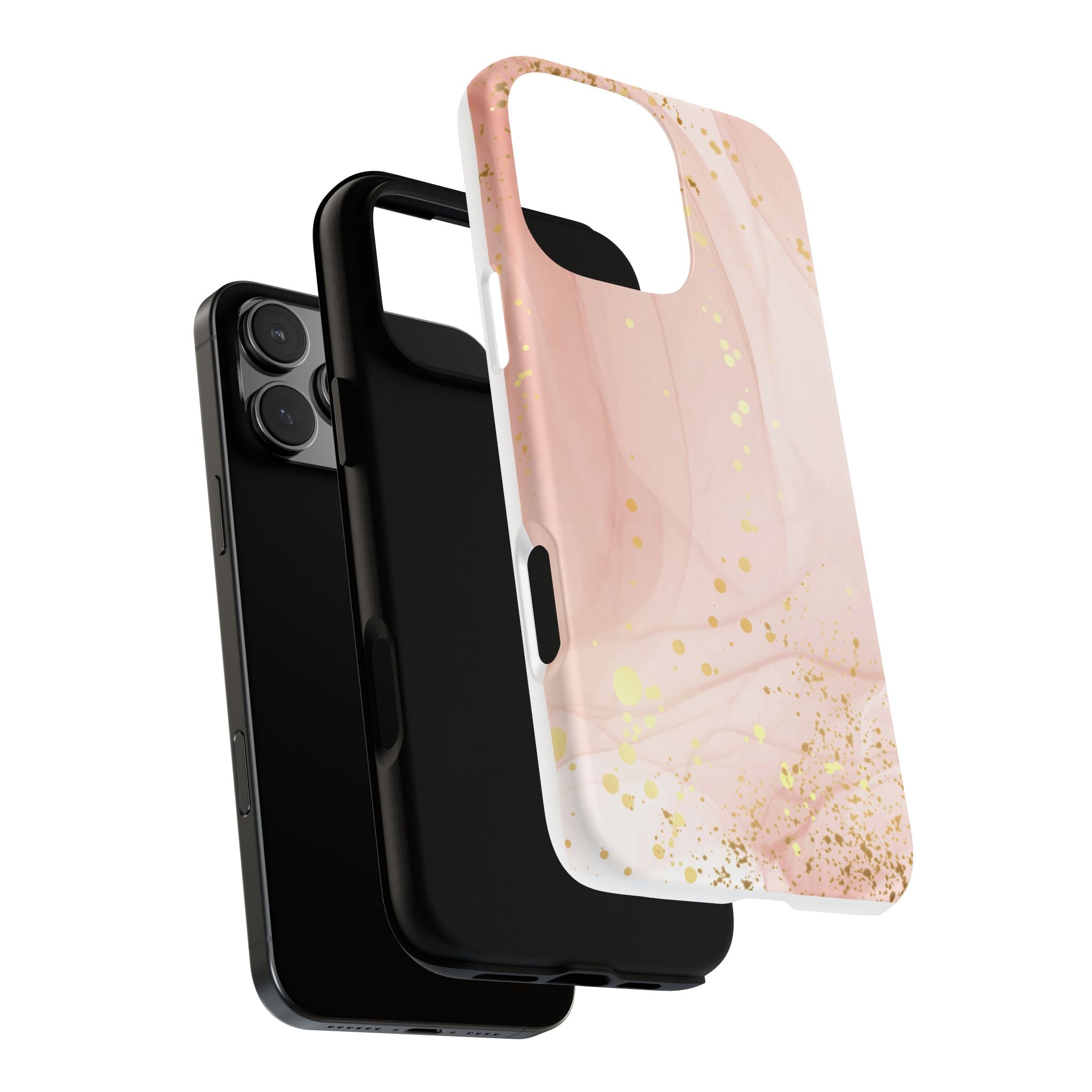 Rose Gold Marble Tough Case – Pink Marble Phone Case with Gold Glitter Accents
