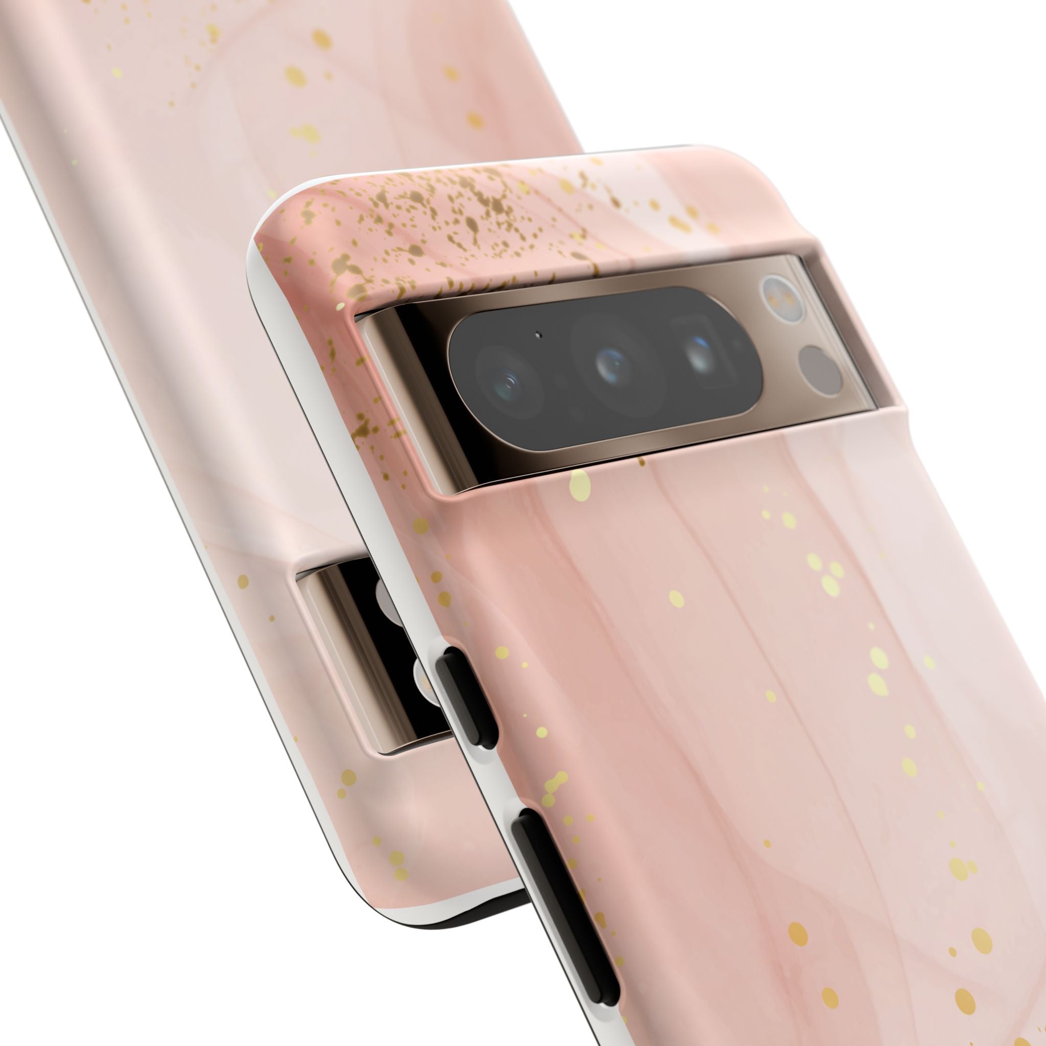 Rose Gold Marble Tough Case – Pink Marble Phone Case with Gold Glitter Accents