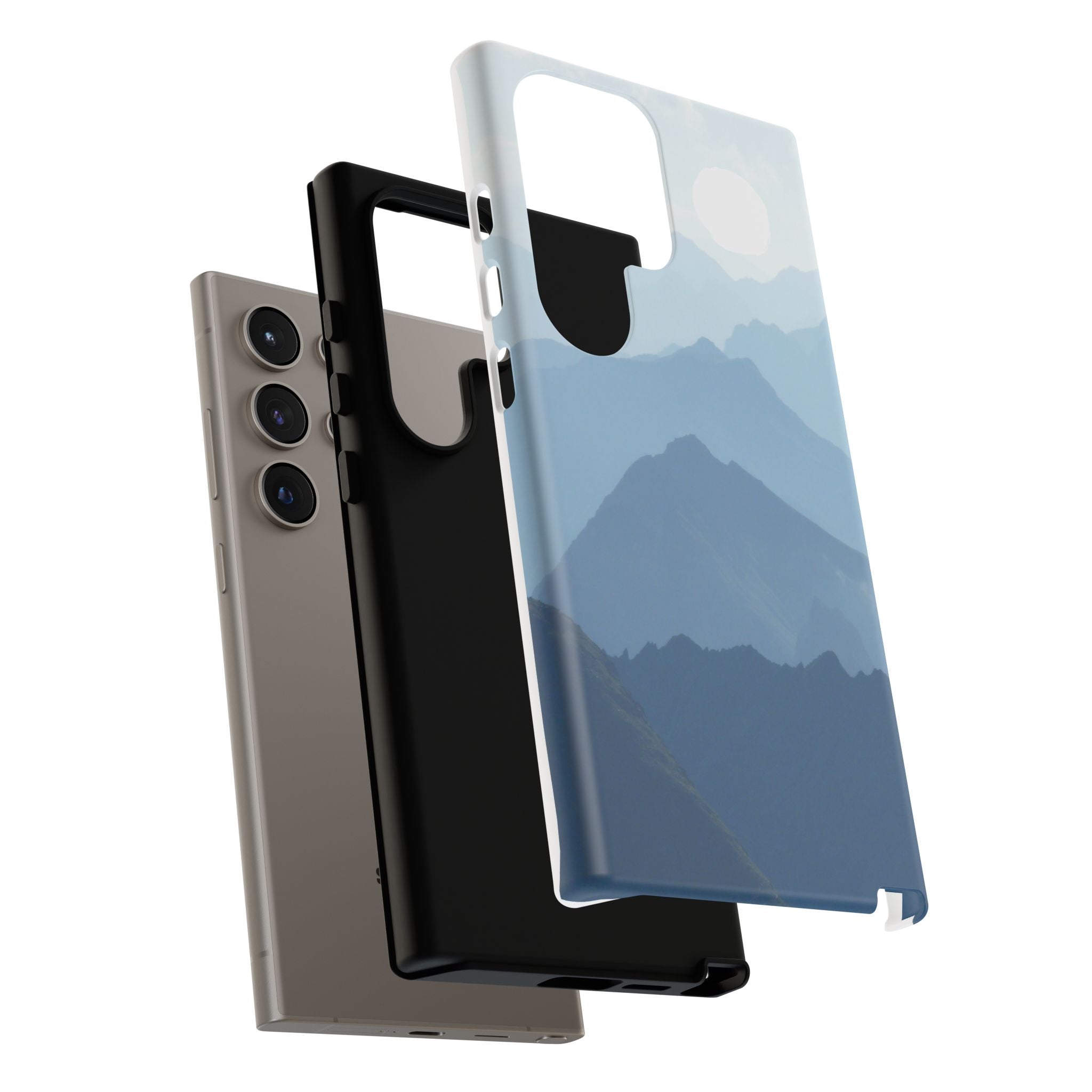 Mountain Sunrise Tough Phone Case — Blue Layered Peaks Protective Cover