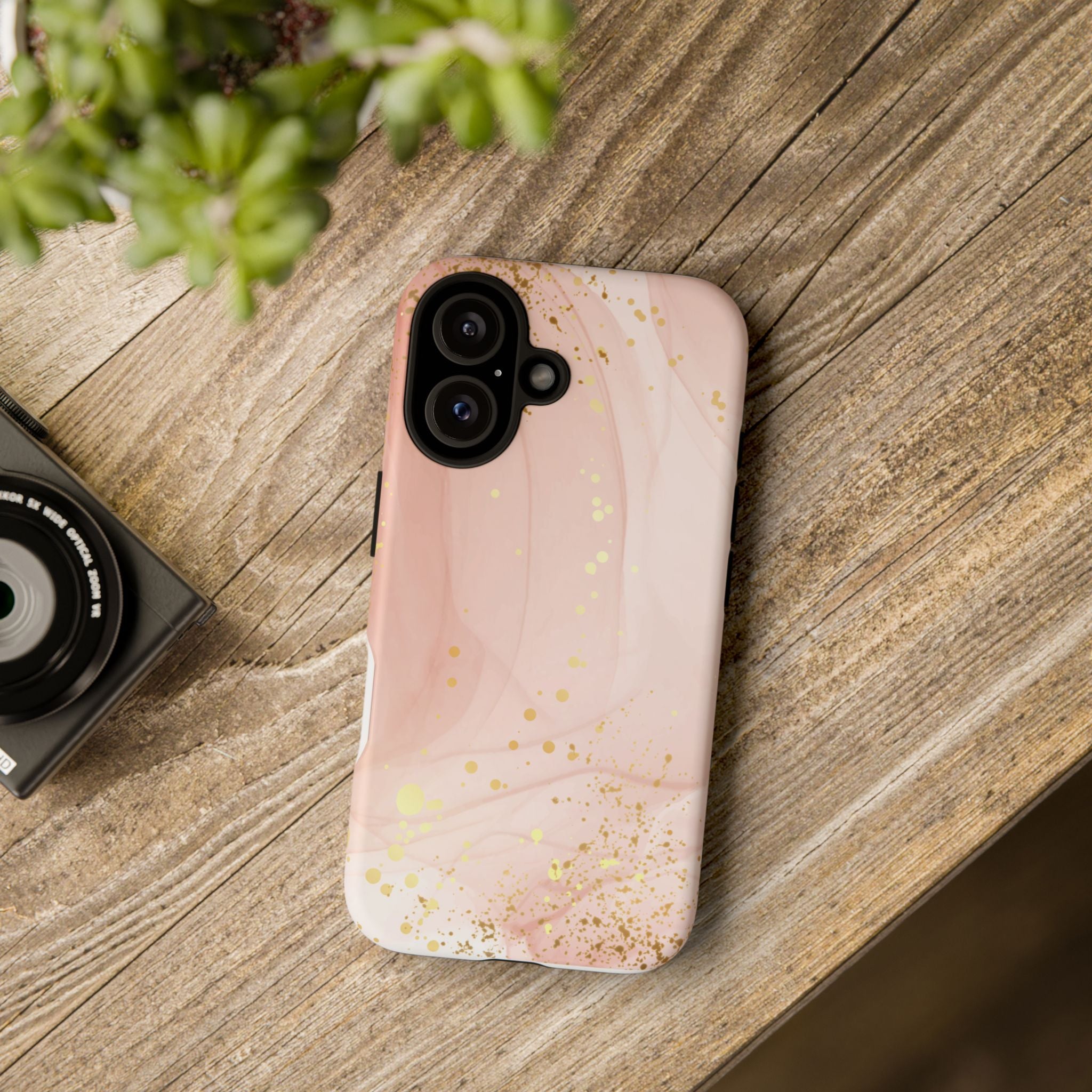 Rose Gold Marble Tough Case – Pink Marble Phone Case with Gold Glitter Accents