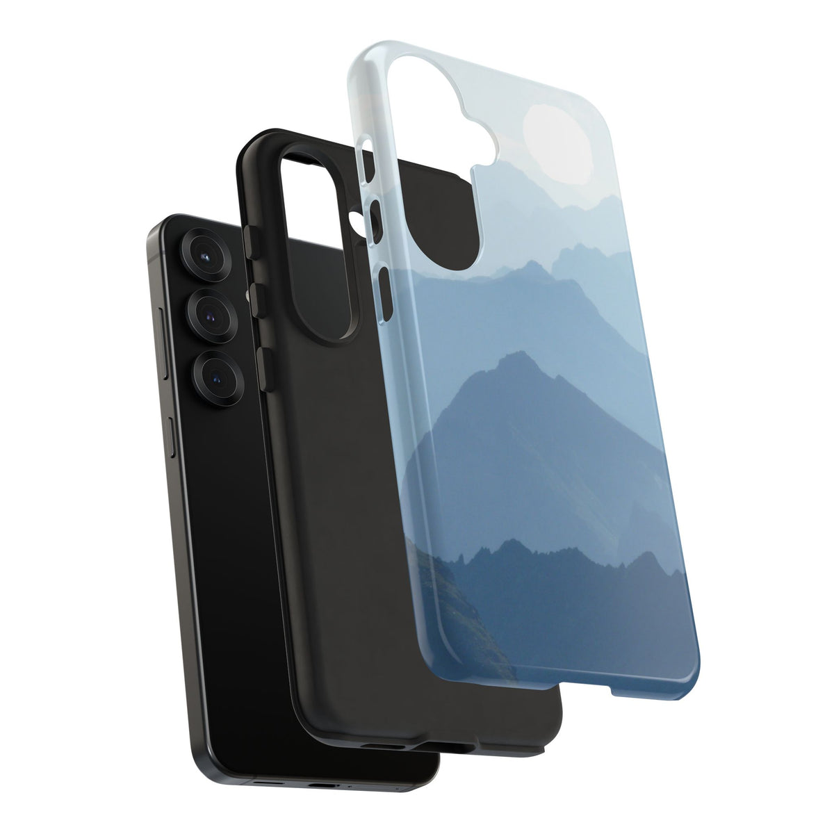 Mountain Sunrise Tough Phone Case — Blue Layered Peaks Protective Cover