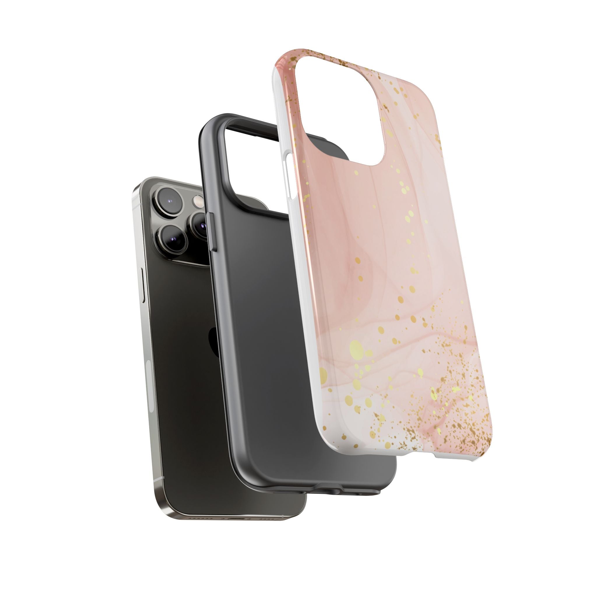 Rose Gold Marble Tough Case – Pink Marble Phone Case with Gold Glitter Accents