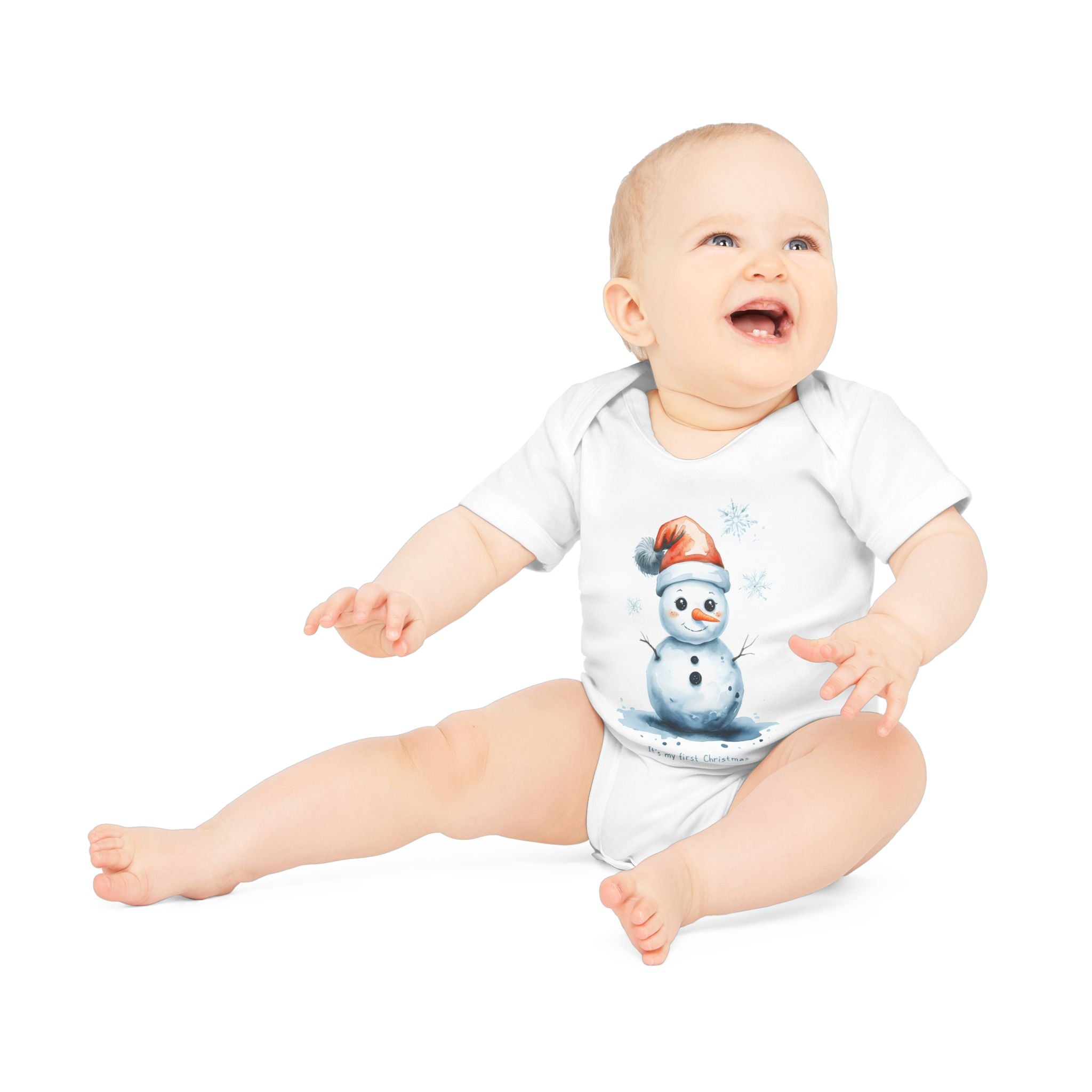 Baby Bodysuit — Cute Snowman "My First Christmas" Organic Short Sleeve