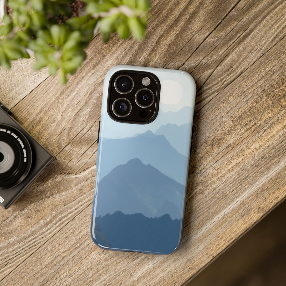 Mountain Sunrise Tough Phone Case — Blue Layered Peaks Protective Cover