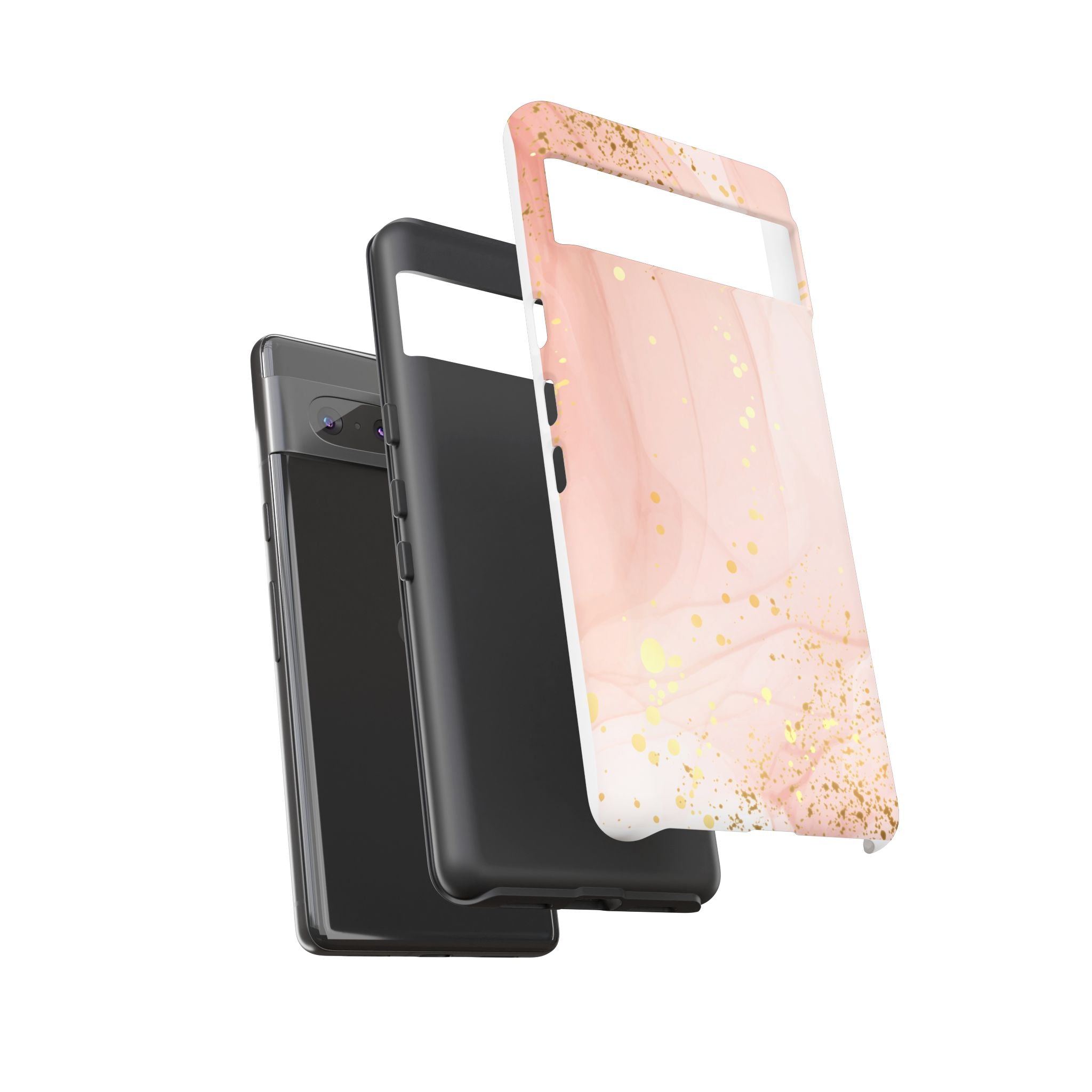 Rose Gold Marble Tough Case – Pink Marble Phone Case with Gold Glitter Accents