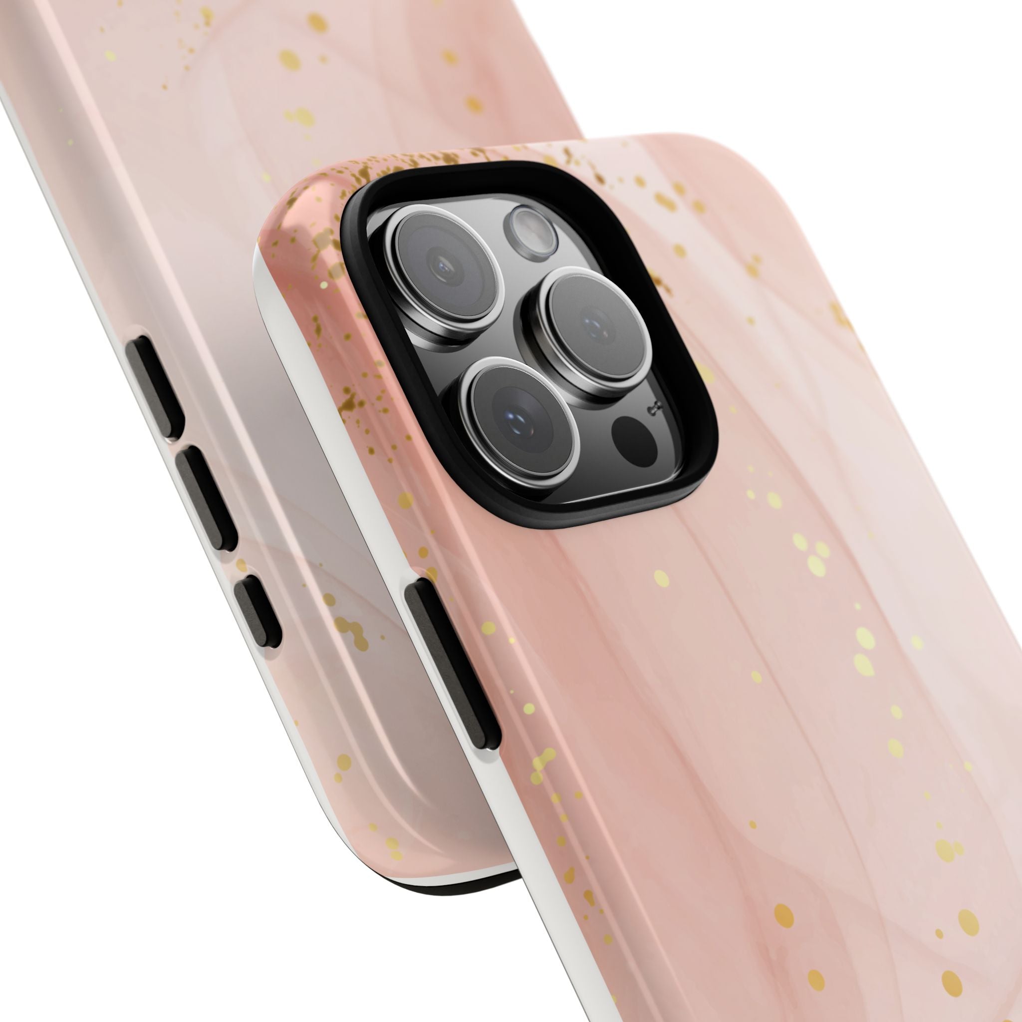 Rose Gold Marble Tough Case – Pink Marble Phone Case with Gold Glitter Accents