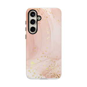 Rose Gold Marble Tough Case – Pink Marble Phone Case with Gold Glitter Accents