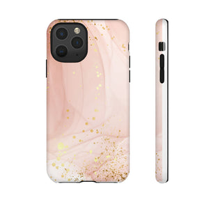 Rose Gold Marble Tough Case – Pink Marble Phone Case with Gold Glitter Accents
