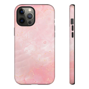 Pink Marble Tough Phone Case — Protective iPhone Cover with Gold Vein Design
