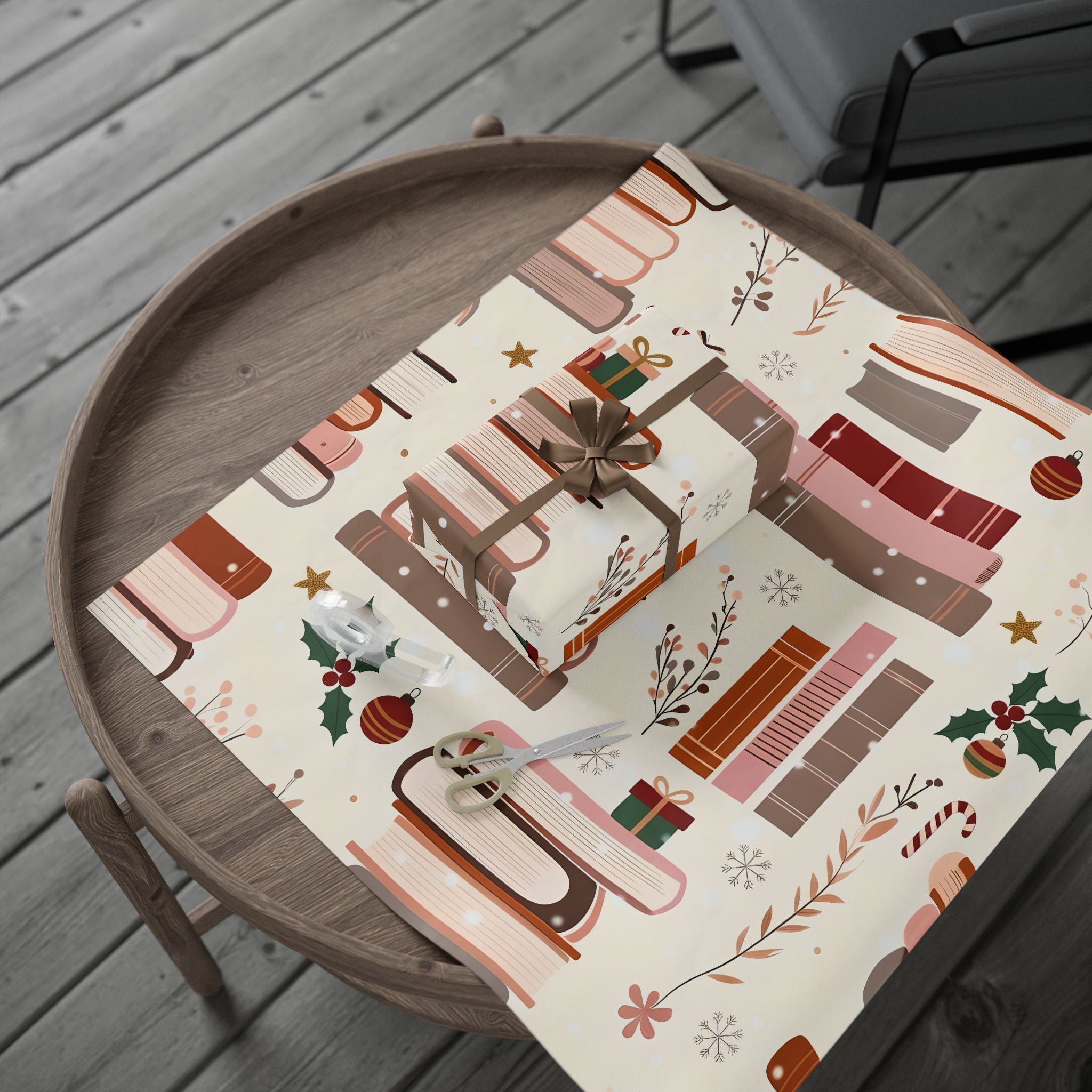 Book Lover Wrapping Paper Roll — Cozy Bookshelf Gift Wrap