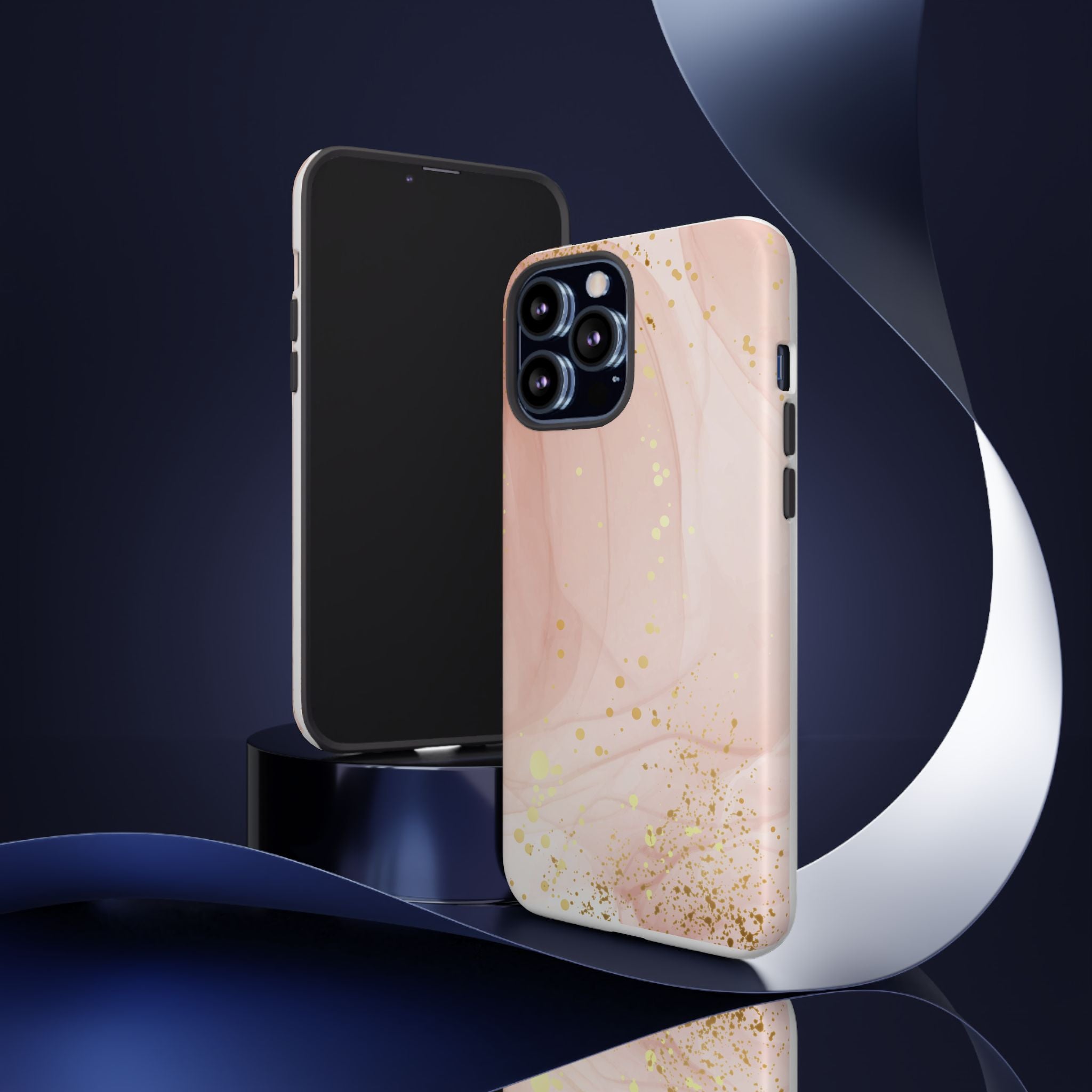 Rose Gold Marble Tough Case – Pink Marble Phone Case with Gold Glitter Accents