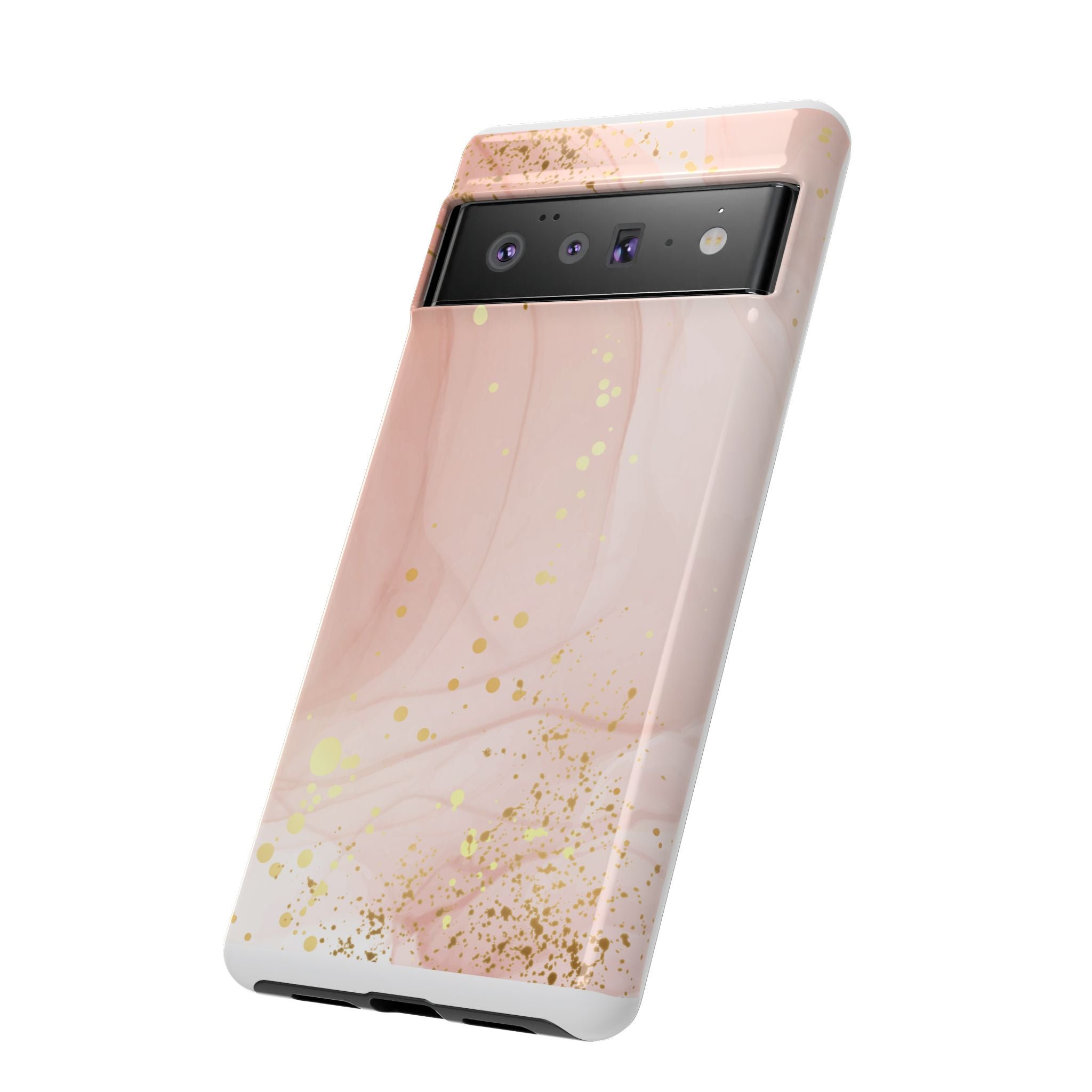 Rose Gold Marble Tough Case – Pink Marble Phone Case with Gold Glitter Accents