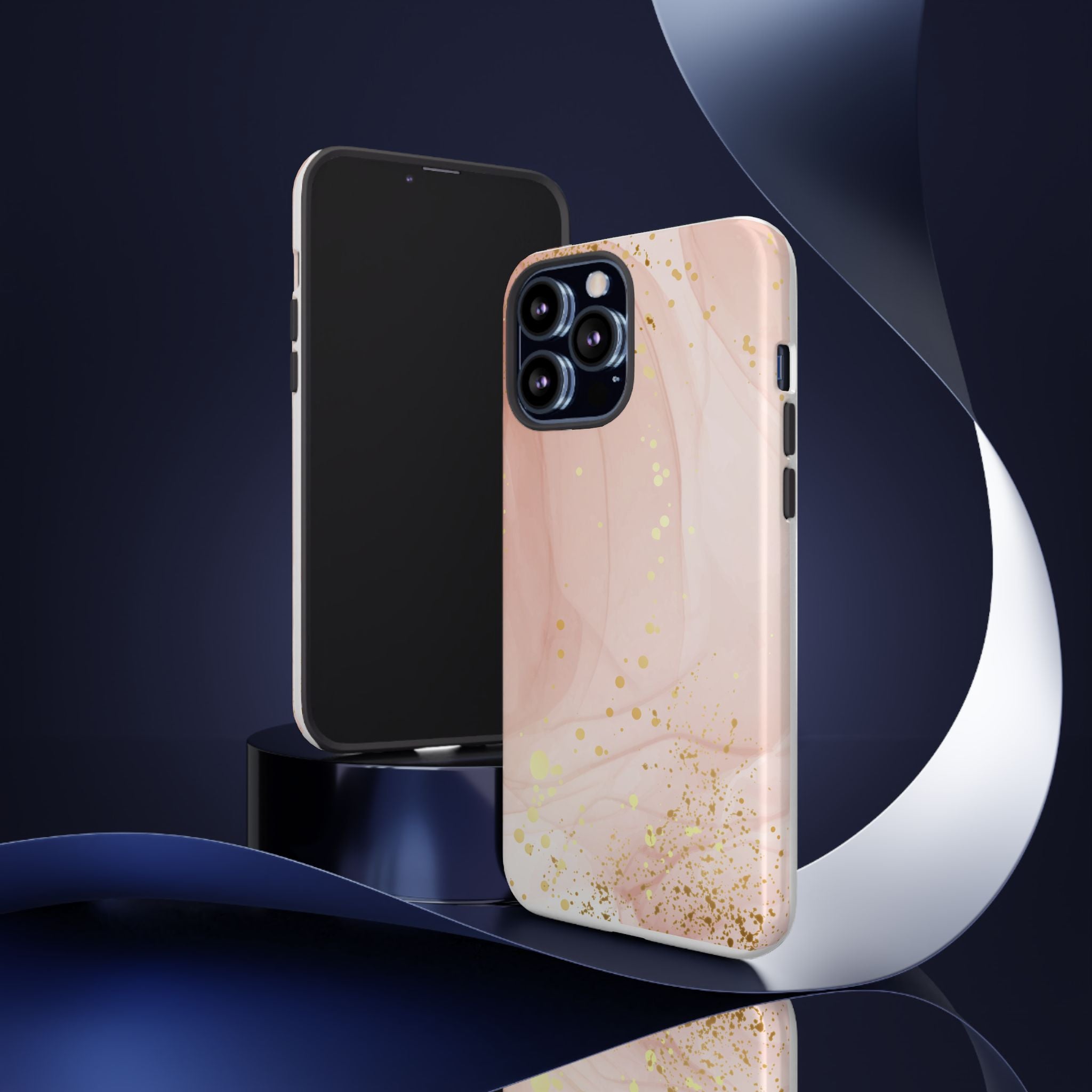 Rose Gold Marble Tough Case – Pink Marble Phone Case with Gold Glitter Accents