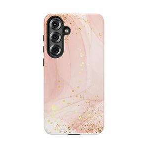 Rose Gold Marble Tough Case – Pink Marble Phone Case with Gold Glitter Accents