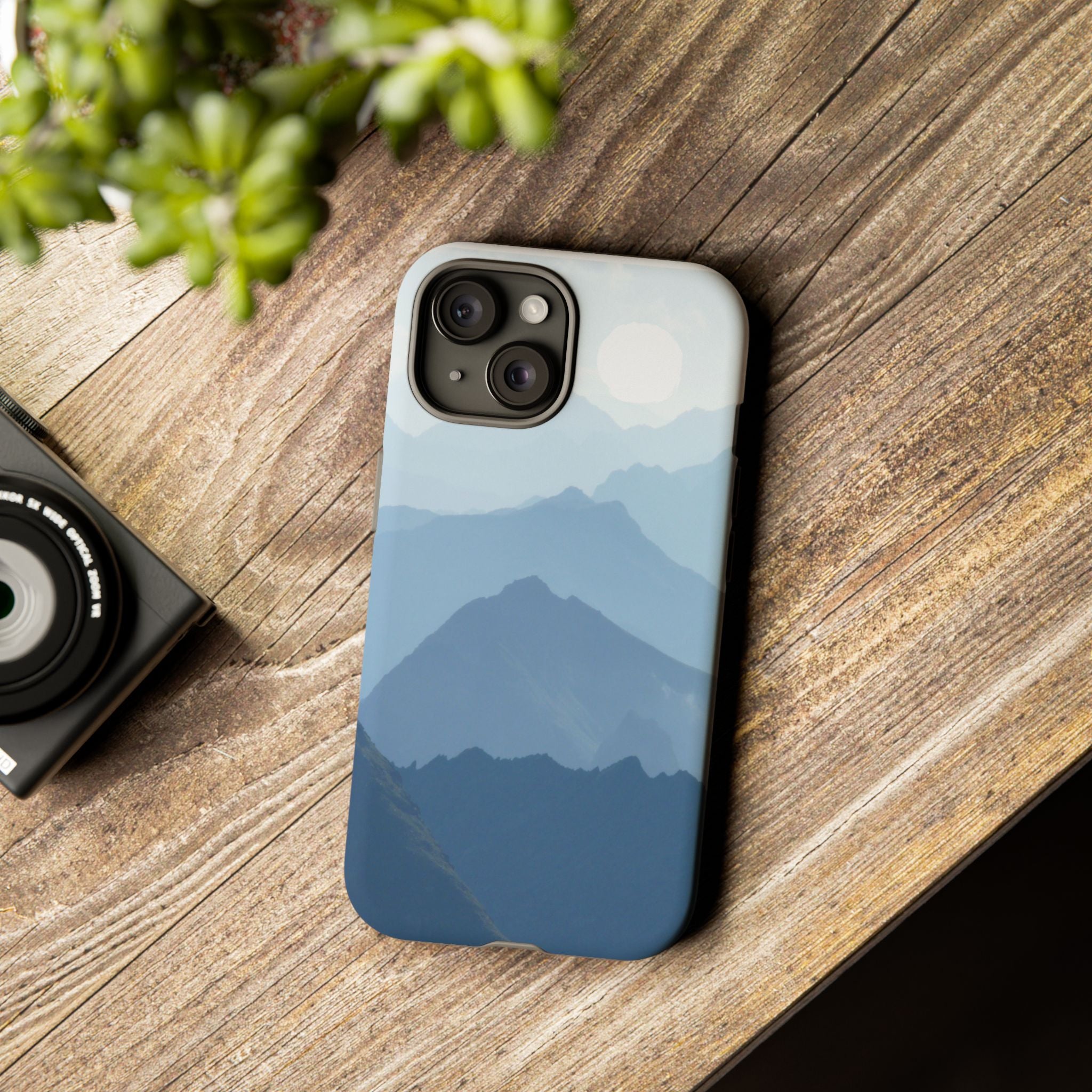 Mountain Sunrise Tough Phone Case — Blue Layered Peaks Protective Cover
