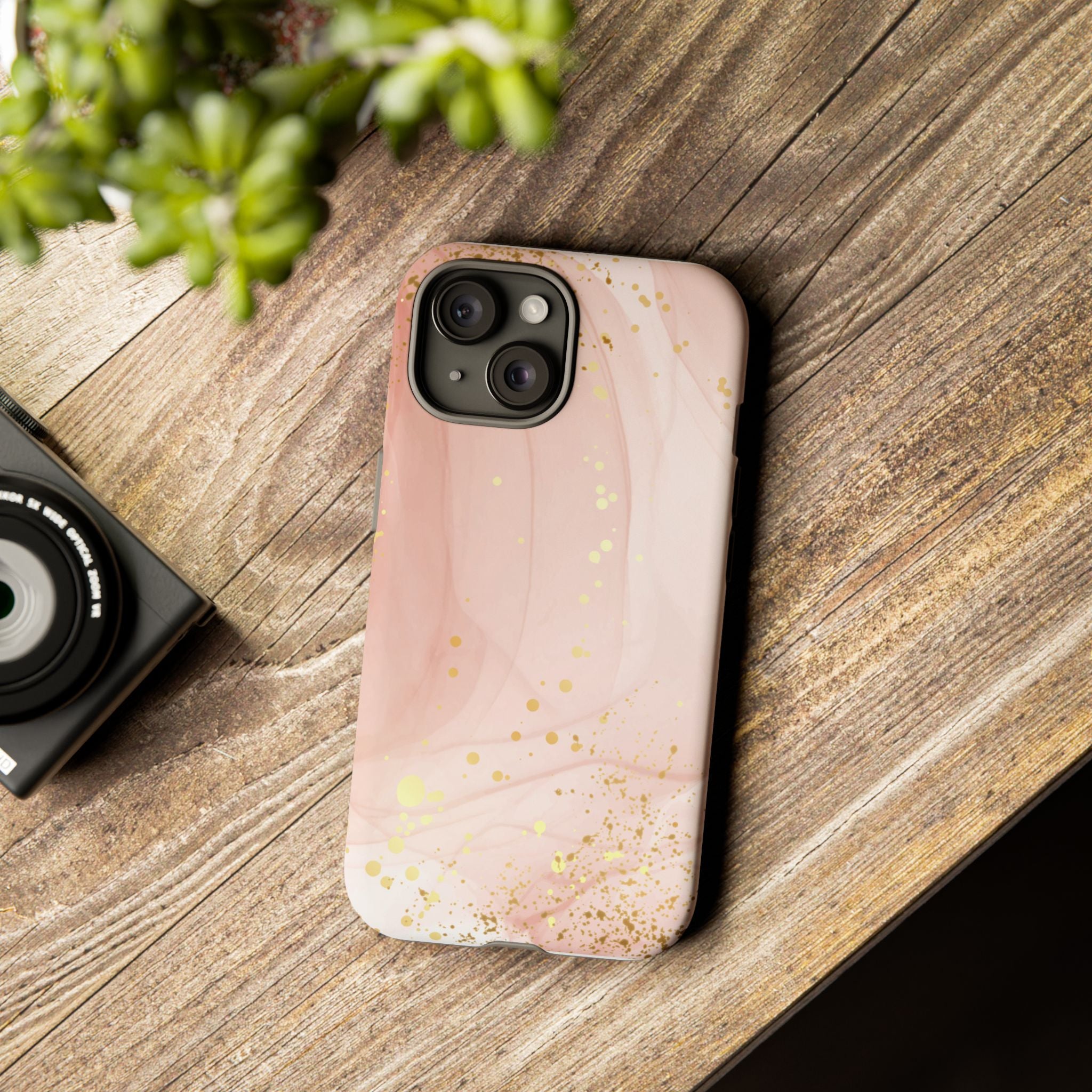 Rose Gold Marble Tough Case – Pink Marble Phone Case with Gold Glitter Accents