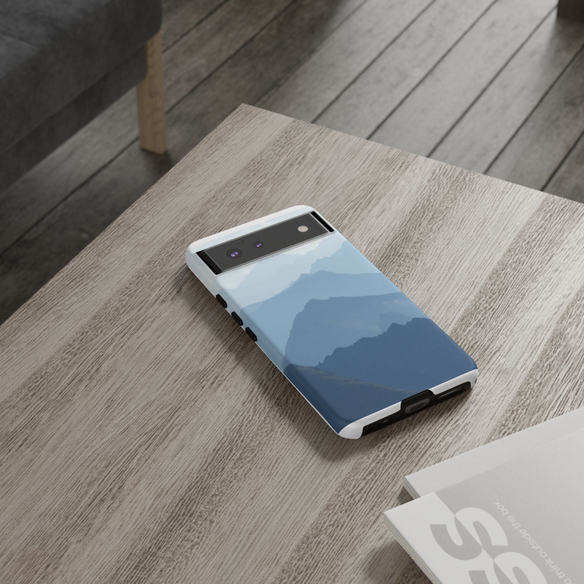 Mountain Sunrise Tough Phone Case — Blue Layered Peaks Protective Cover