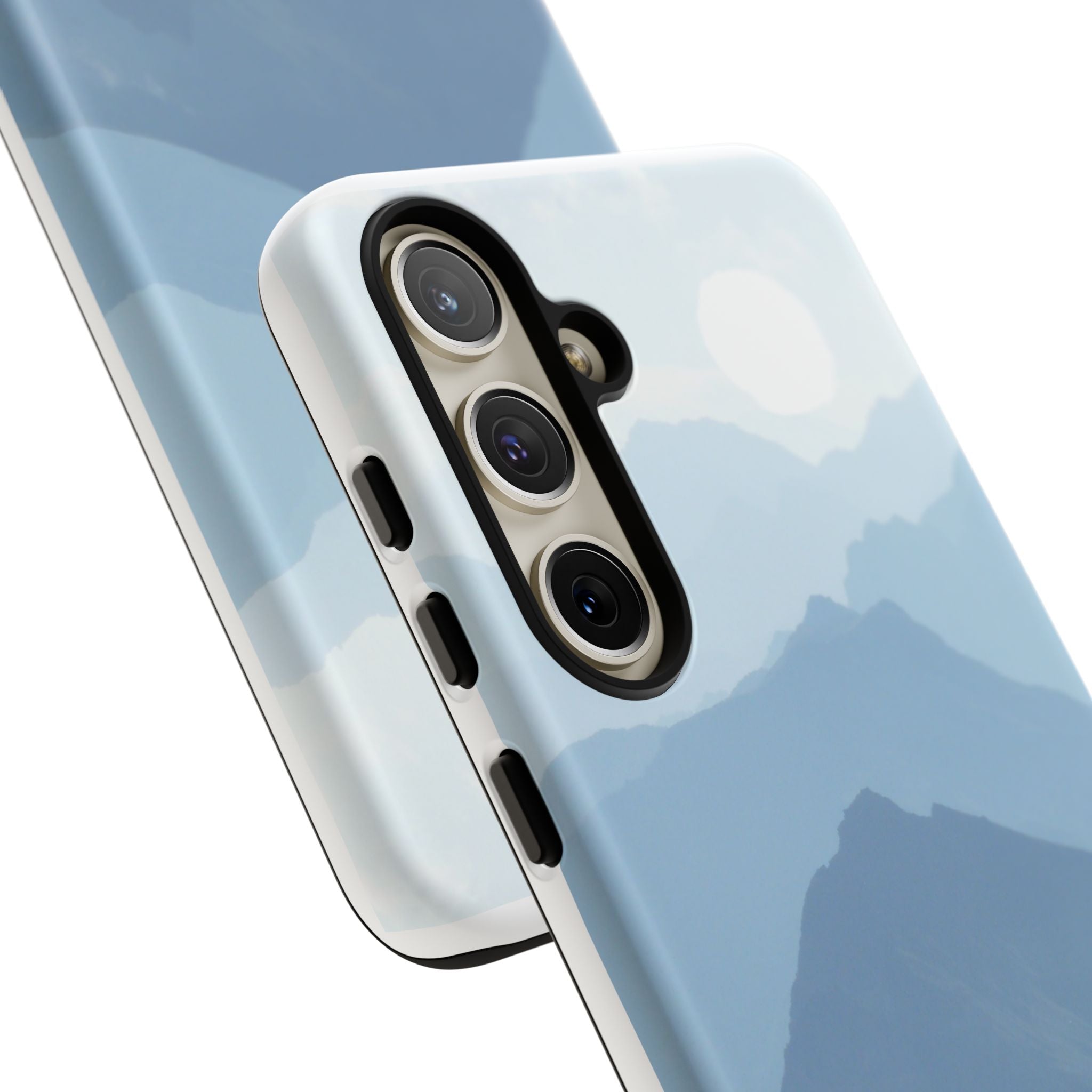 Mountain Sunrise Tough Phone Case — Blue Layered Peaks Protective Cover