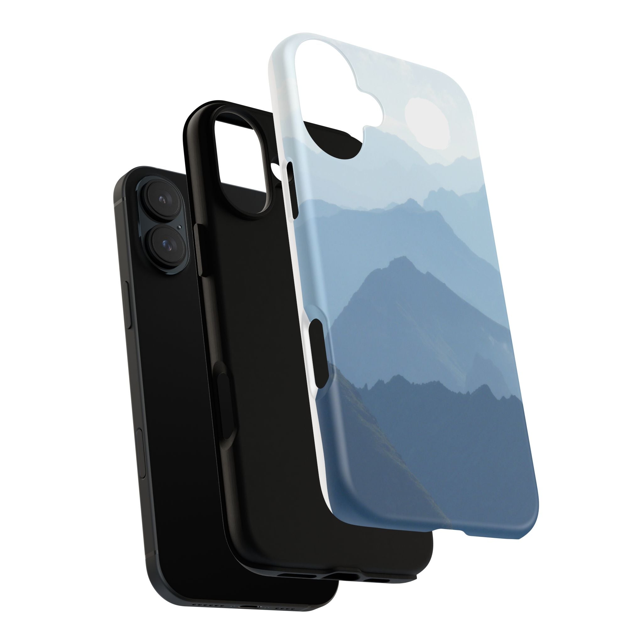 Mountain Sunrise Tough Phone Case — Blue Layered Peaks Protective Cover