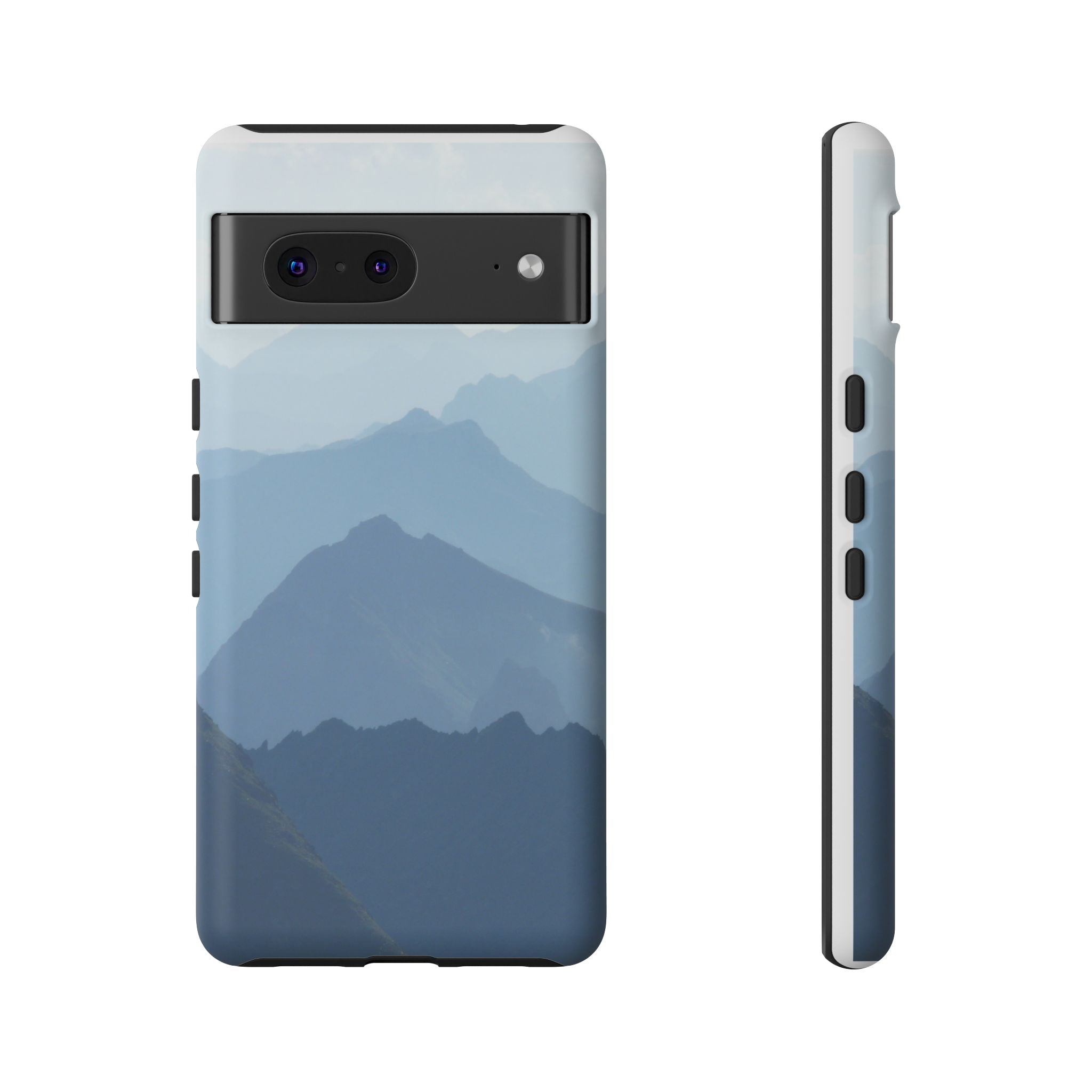 Mountain Sunrise Tough Phone Case — Blue Layered Peaks Protective Cover
