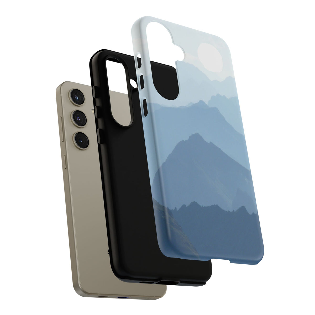 Mountain Sunrise Tough Phone Case — Blue Layered Peaks Protective Cover