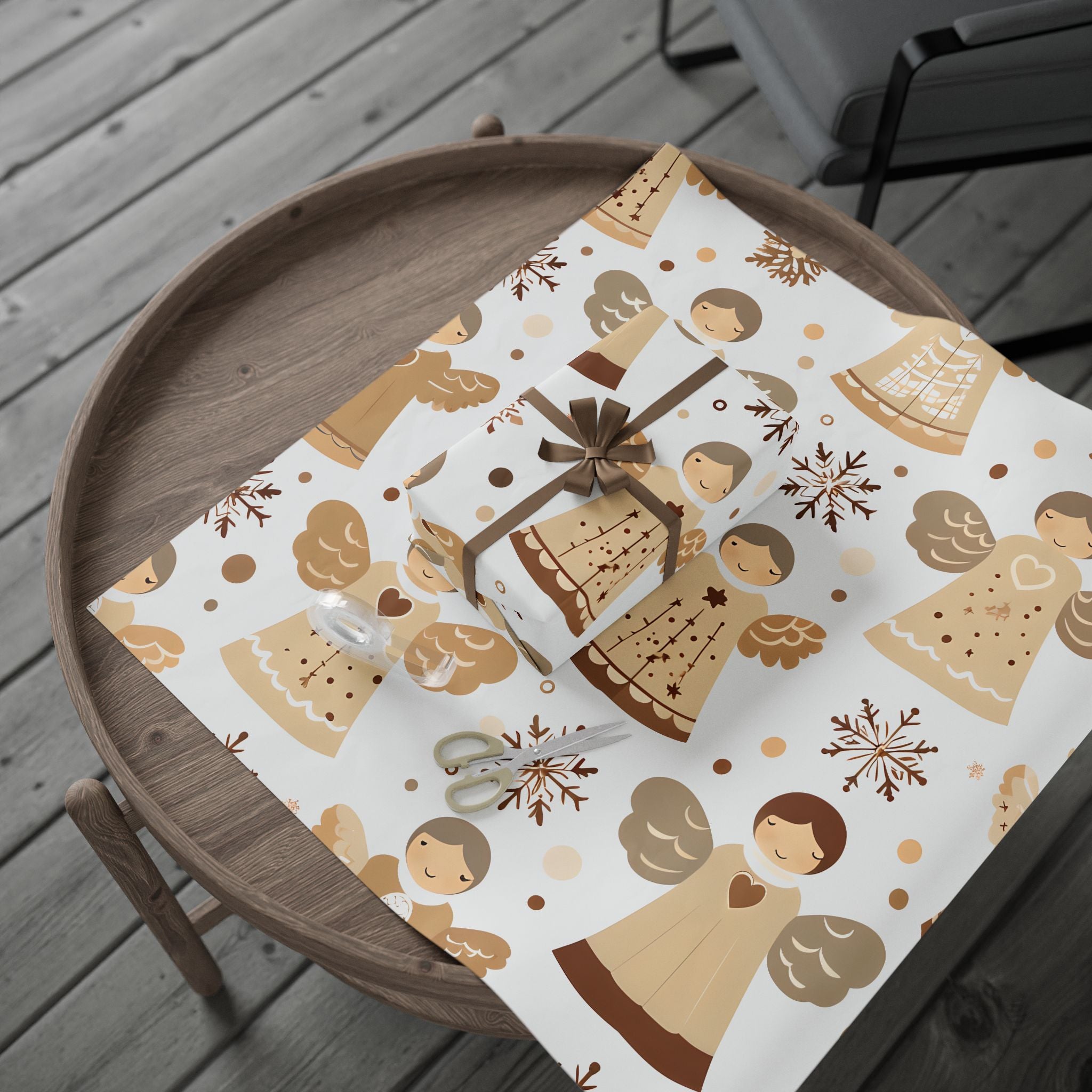 Wrapping Paper — Neutral Gingerbread & Wreath Holiday Gift Wrap