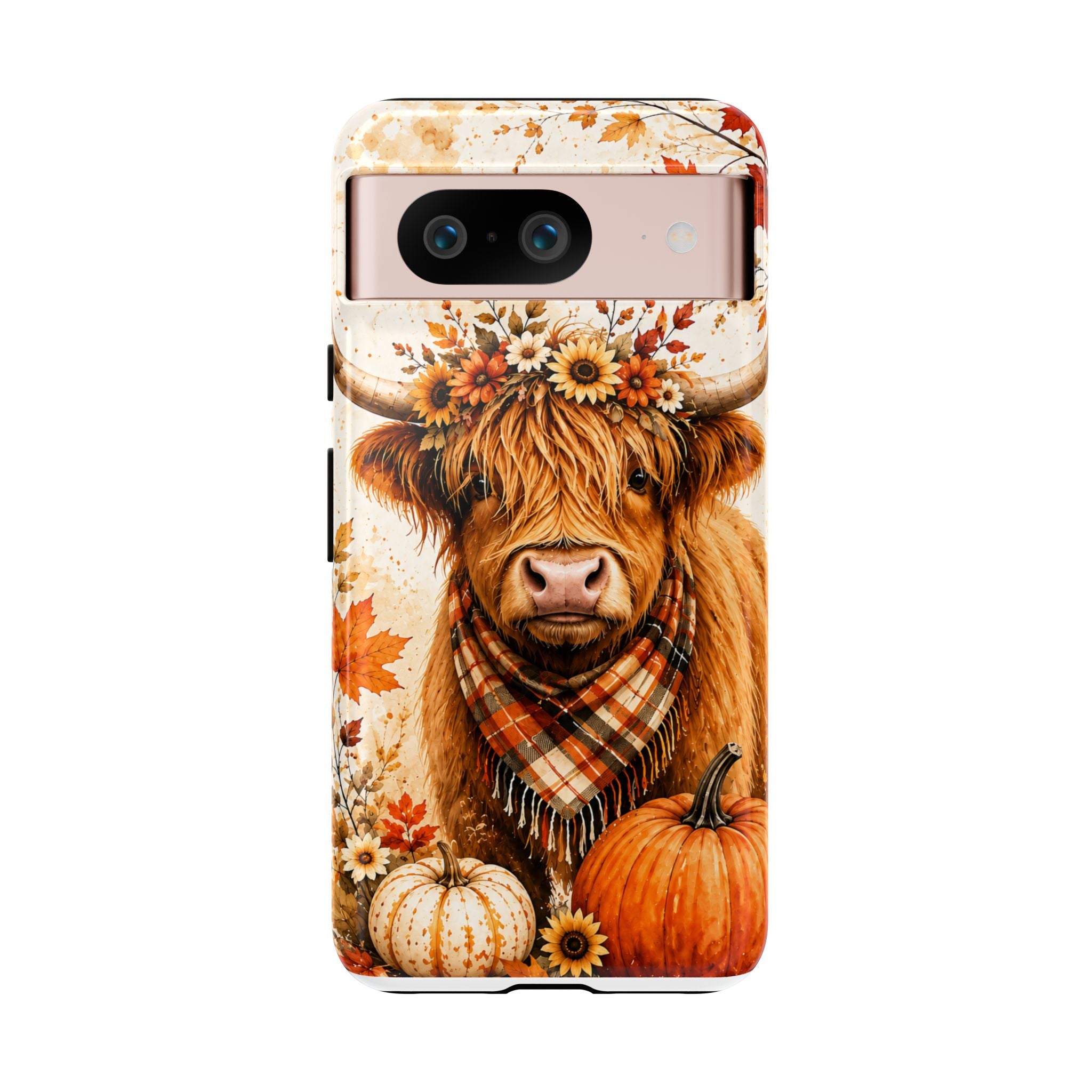 Autumn Highland Cow Phone Case — Fall Pumpkin & Sunflower Tough Case