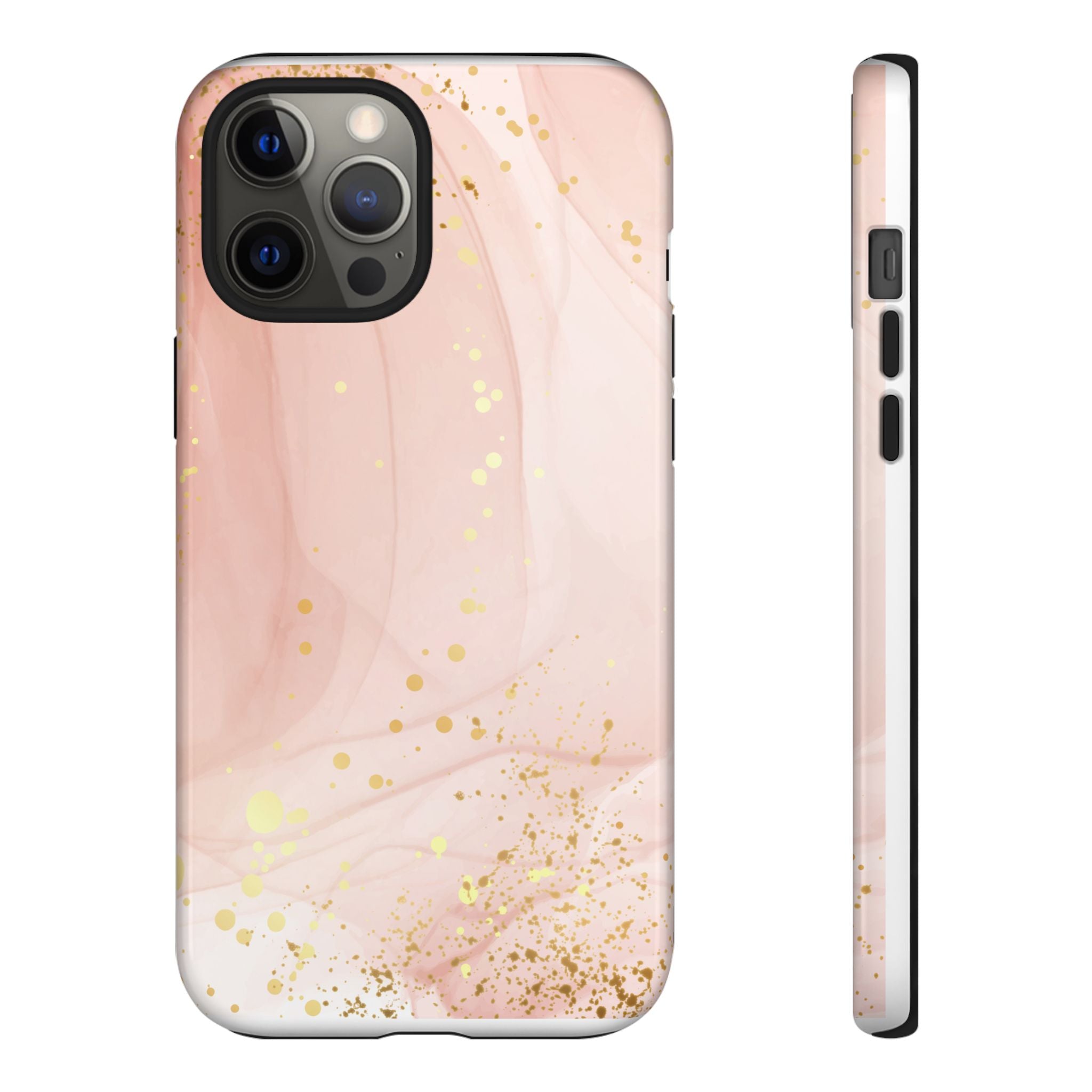 Rose Gold Marble Tough Case – Pink Marble Phone Case with Gold Glitter Accents