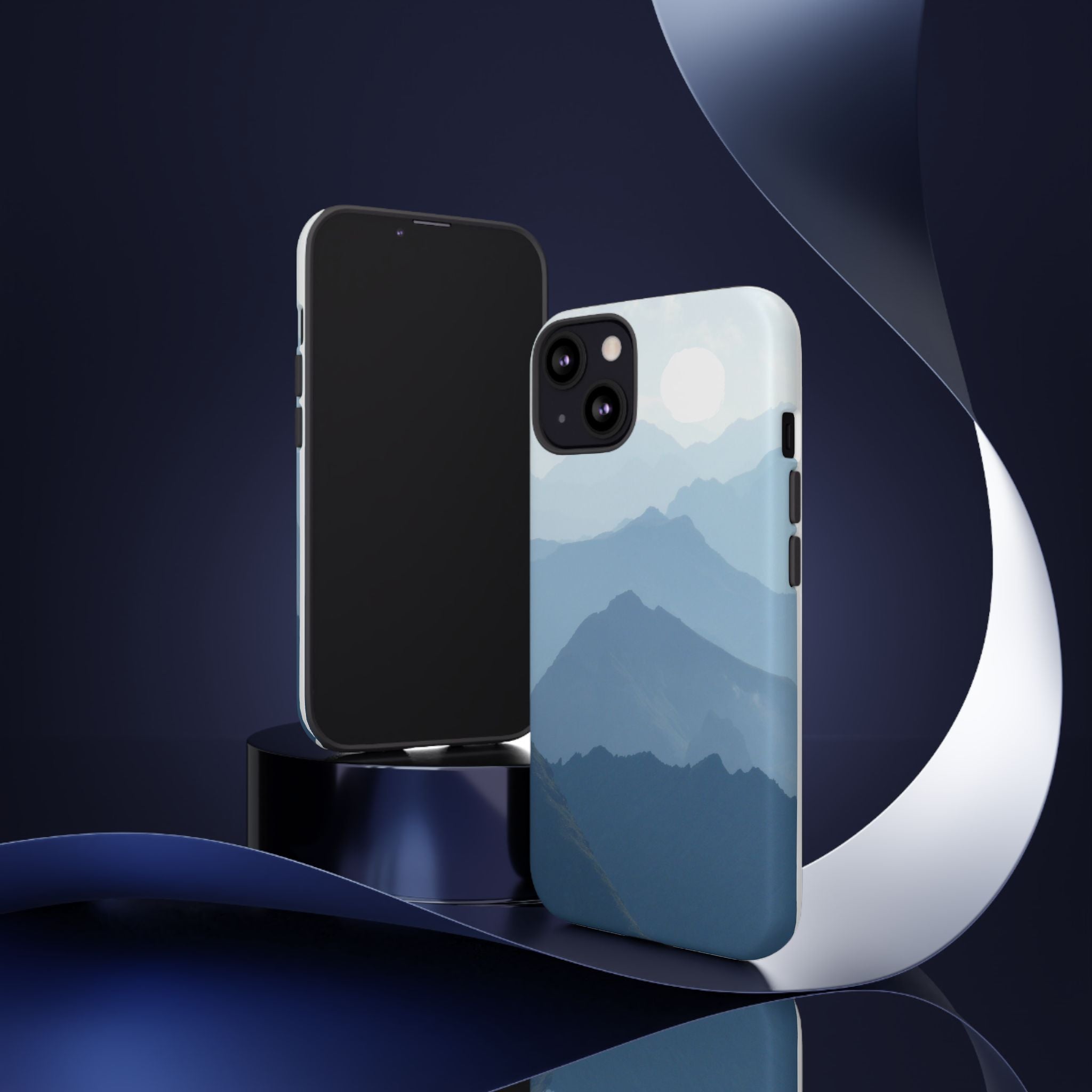 Mountain Sunrise Tough Phone Case — Blue Layered Peaks Protective Cover