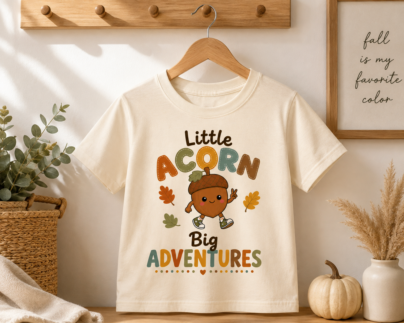 Youth Tee — "Little Acorn, Big Adventures" Fall Kids Shirt